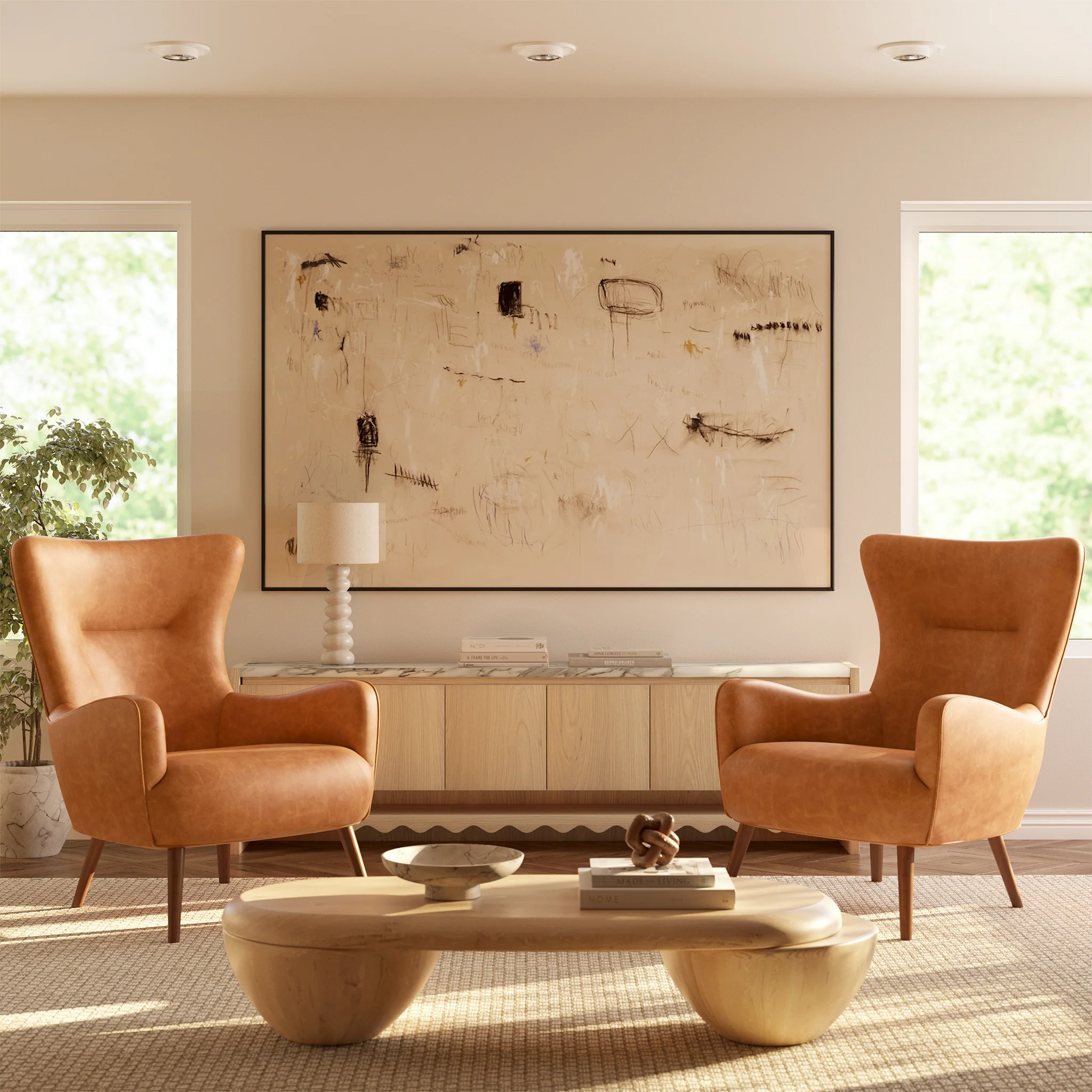 Aida Leather Lounge Chair | Cognac Tan | Set of 2 - Image 2