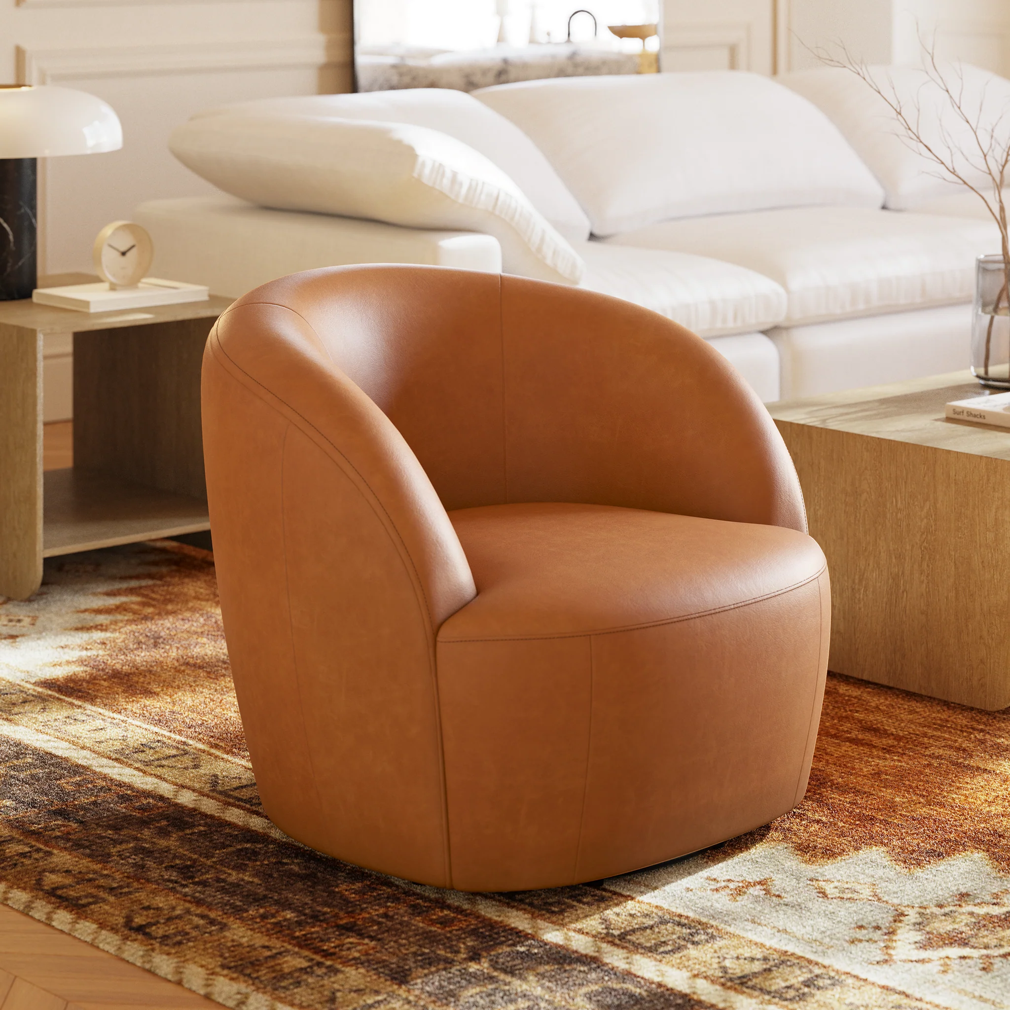 Alma Leather Swivel Chair | Bourbon Tan - Image 2