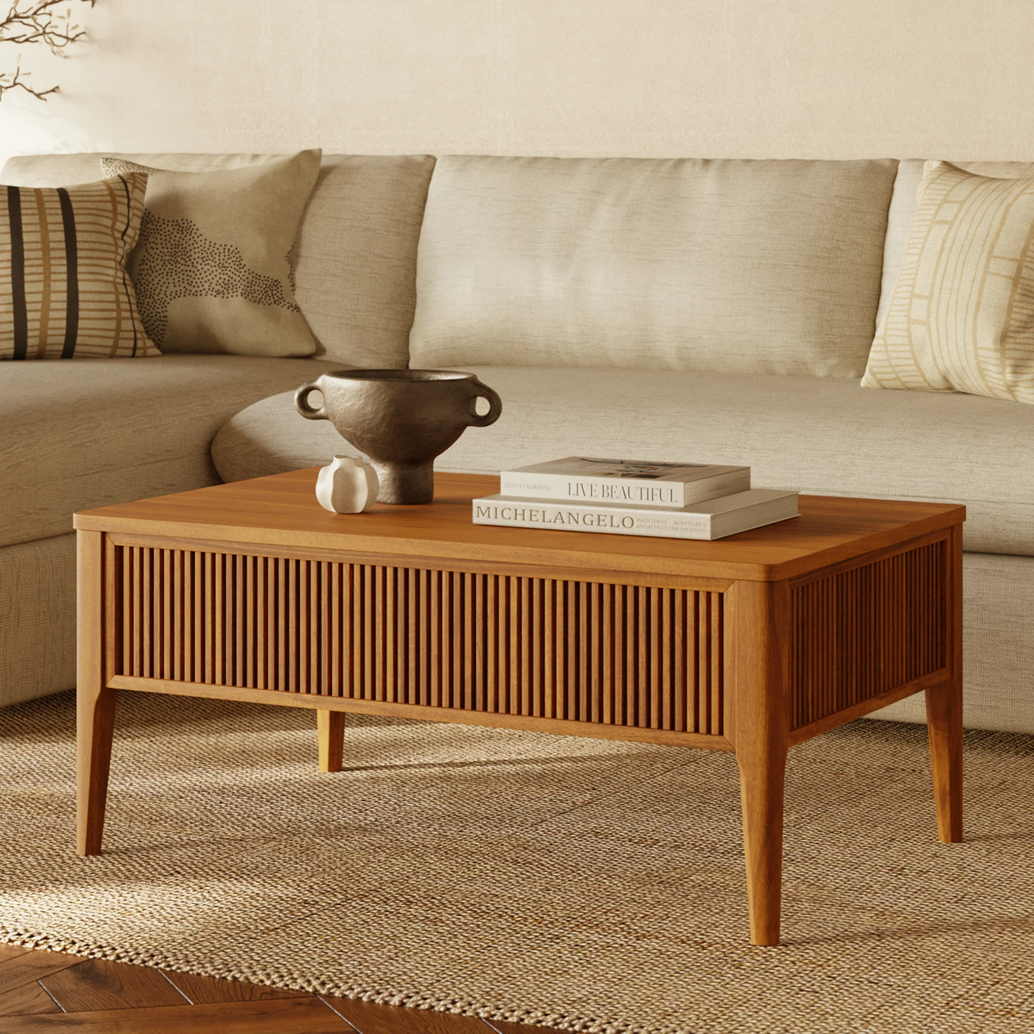 Altira Lift-Top Storage Coffee Table | Light Brown - Image 2
