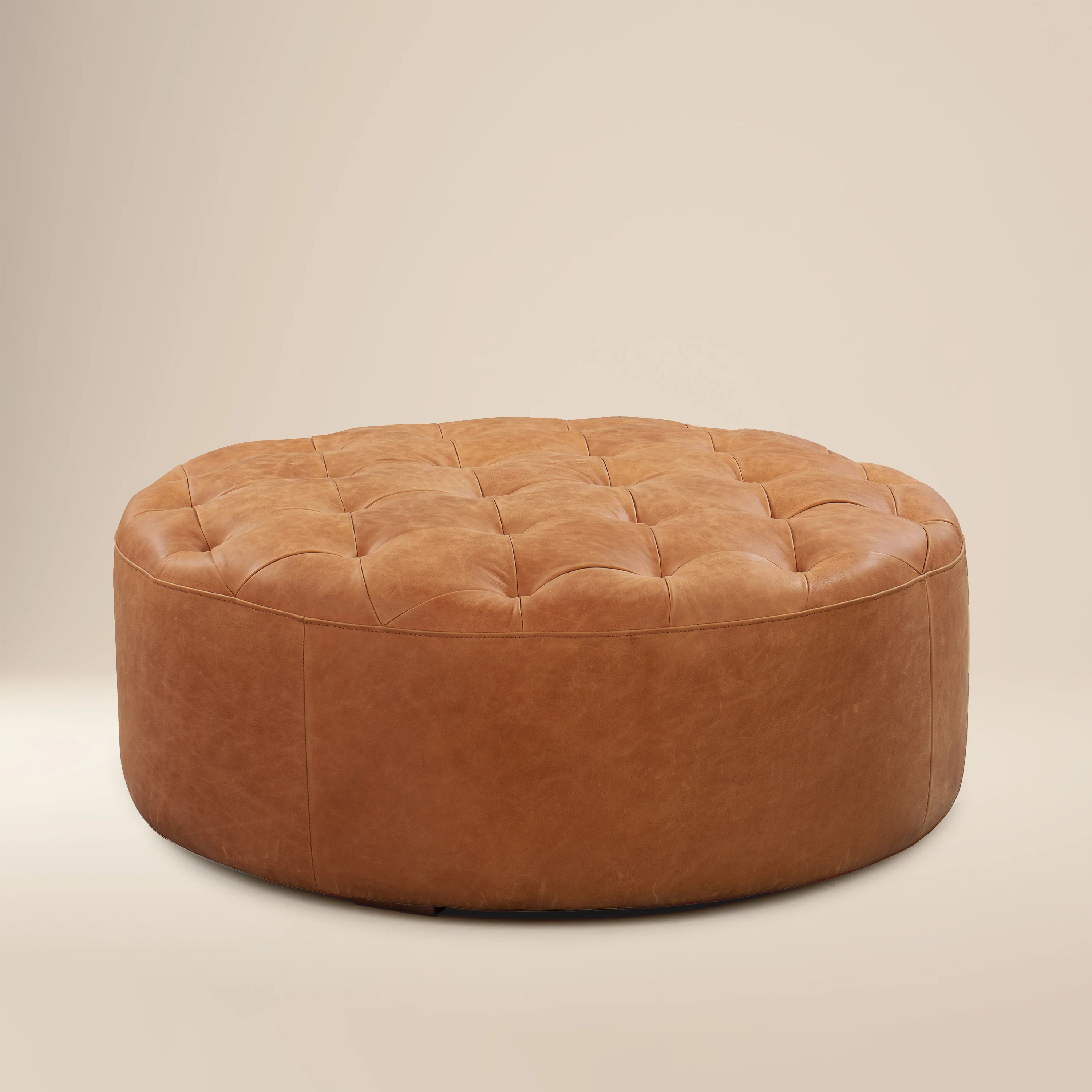 Ascot Leather Ottoman | Cognac Tan