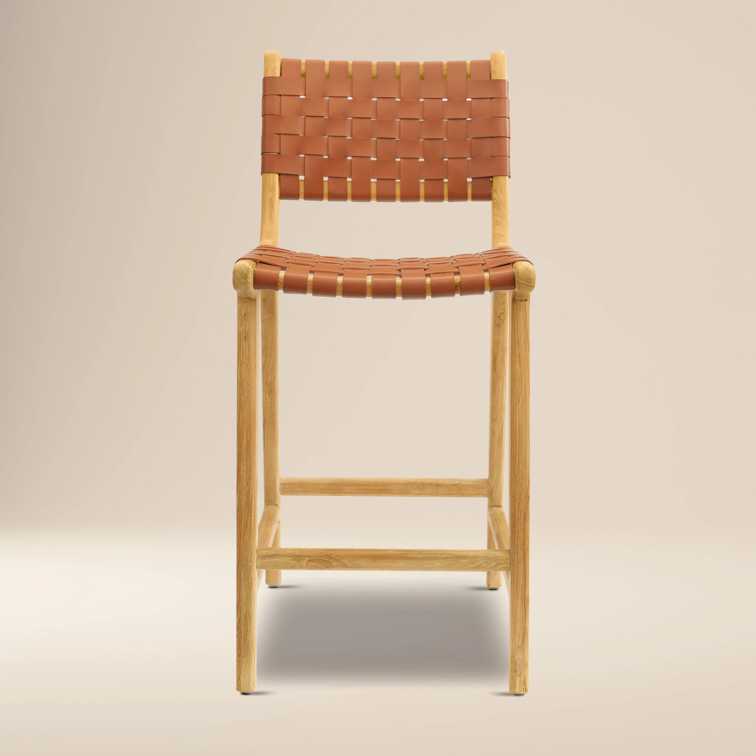 Banda Teak & Leather Counter Height Stool | Fauve Tan