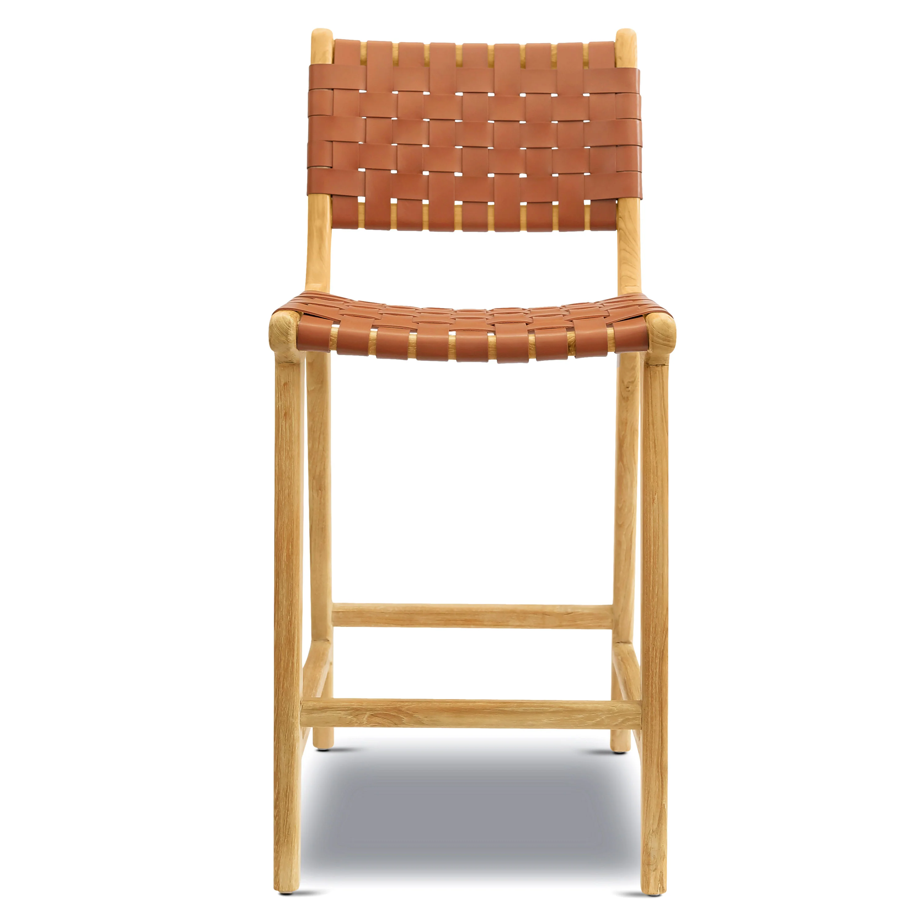 Banda Teak & Leather Counter Height Stool | Fauve Tan - Image 3