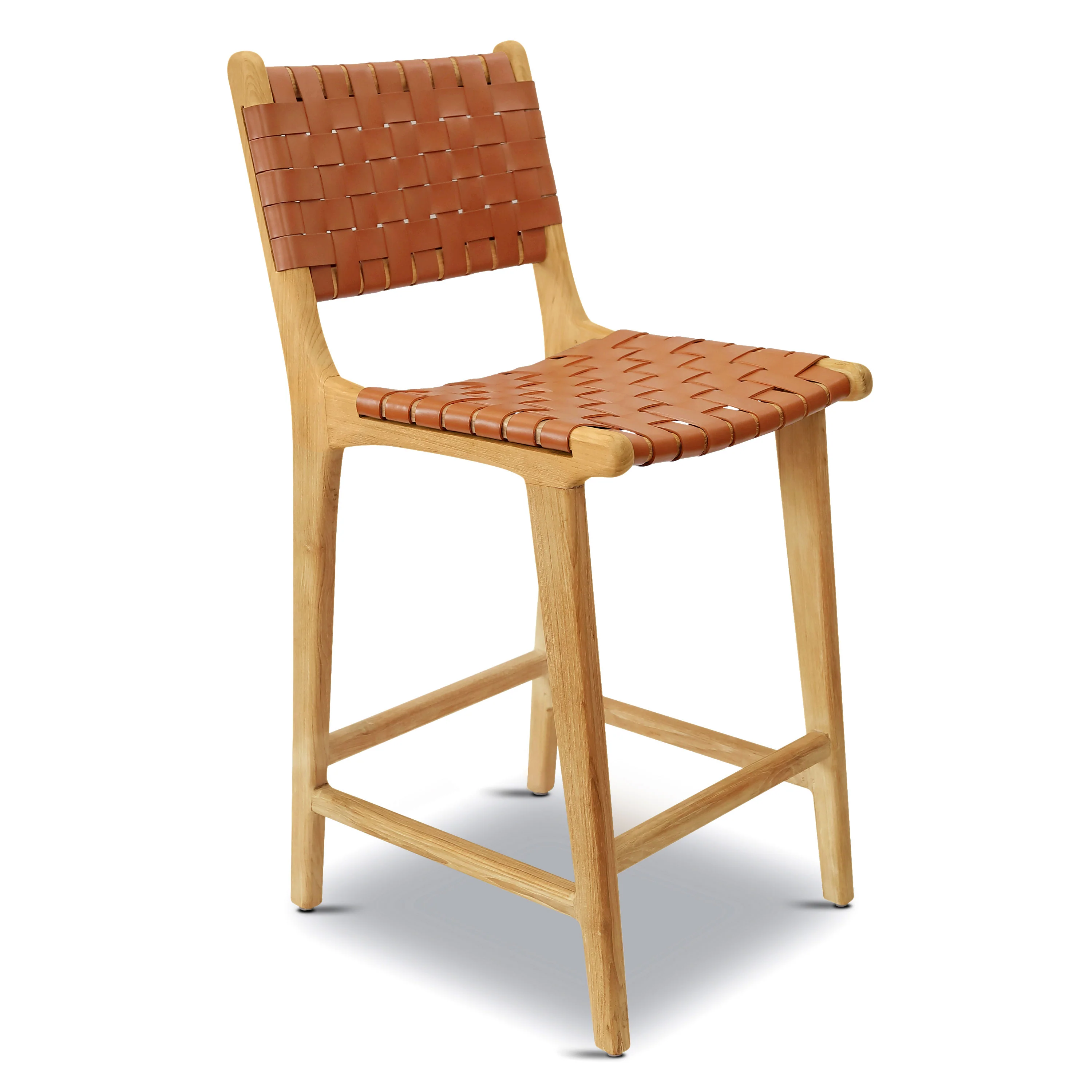 Banda Teak & Leather Counter Height Stool | Fauve Tan - Image 4