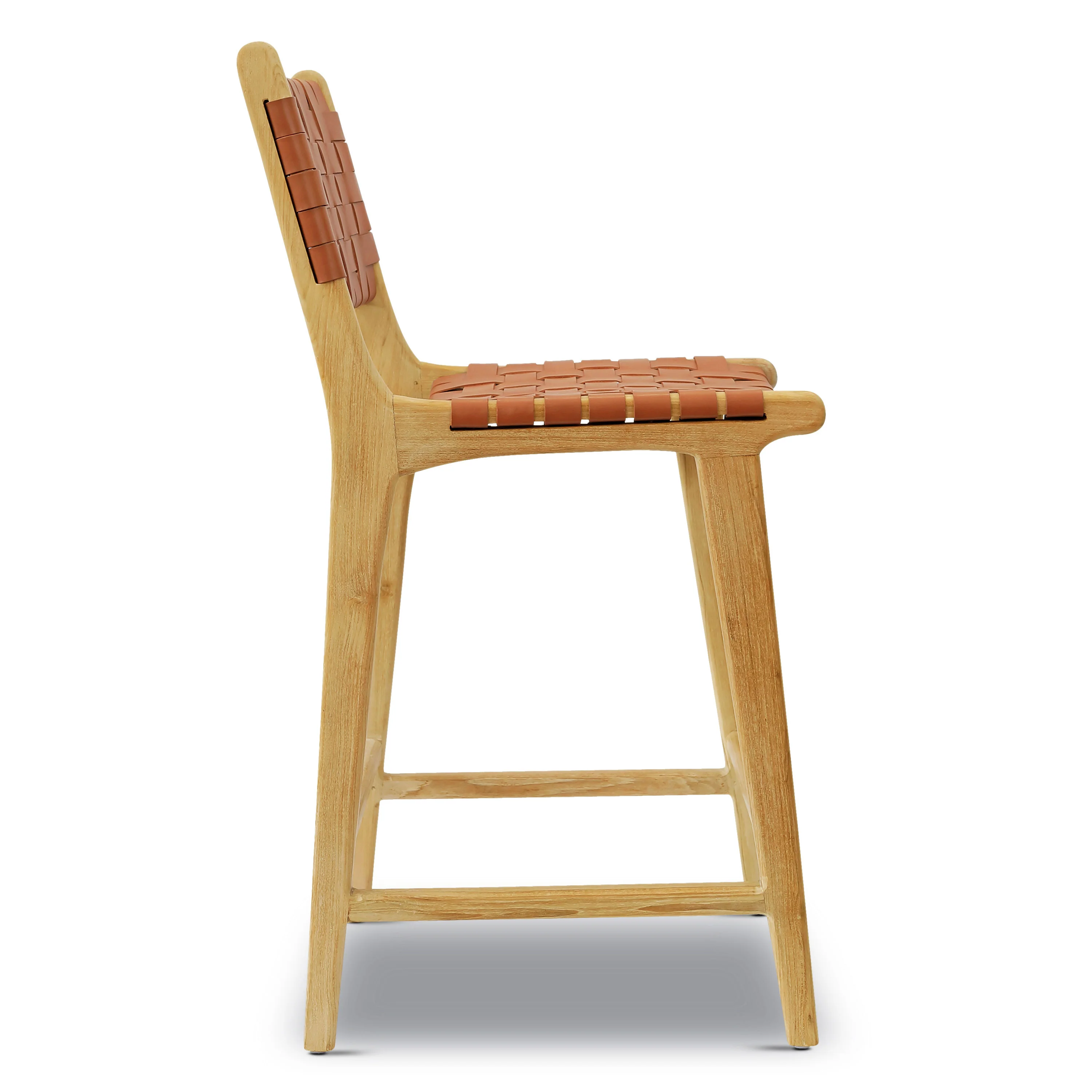 Banda Teak & Leather Counter Height Stool | Fauve Tan - Image 5