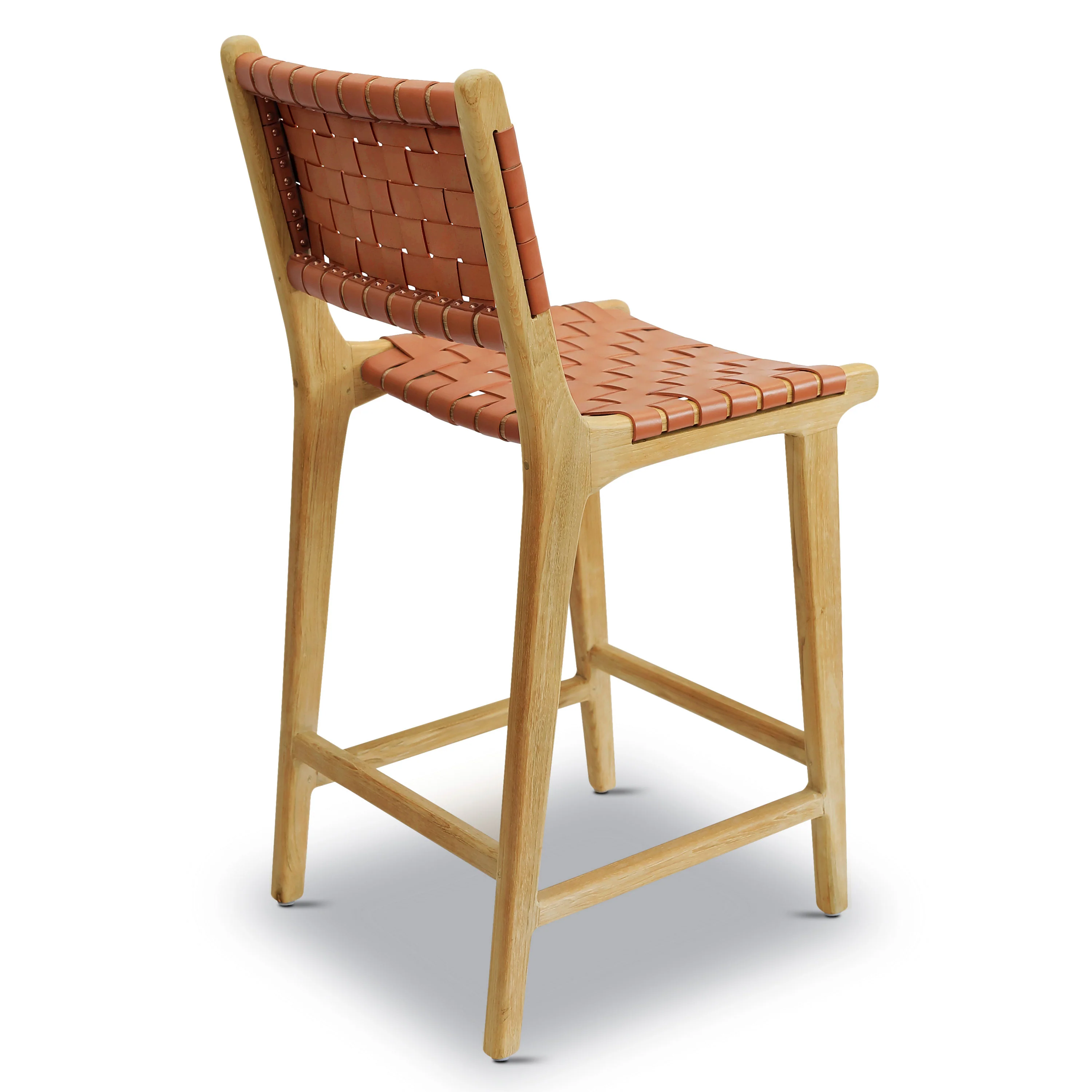 Banda Teak & Leather Counter Height Stool | Fauve Tan - Image 6