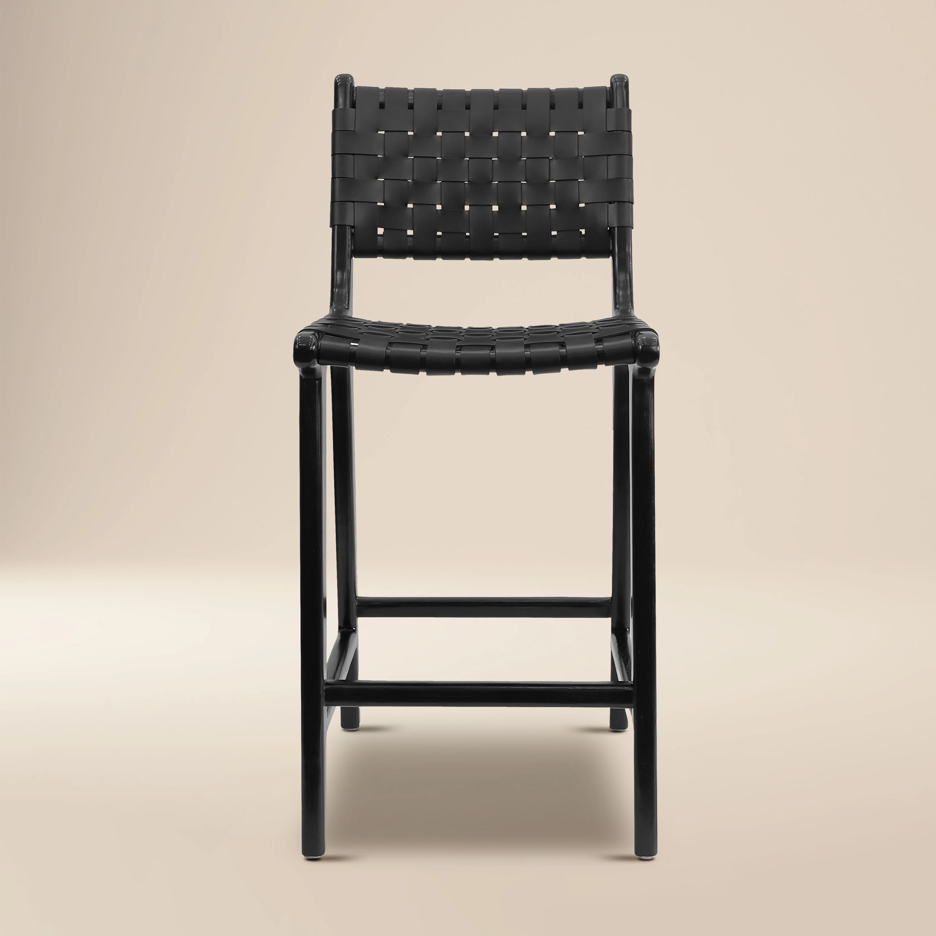 Banda Teak & Leather Counter Height Stool | Havana Black