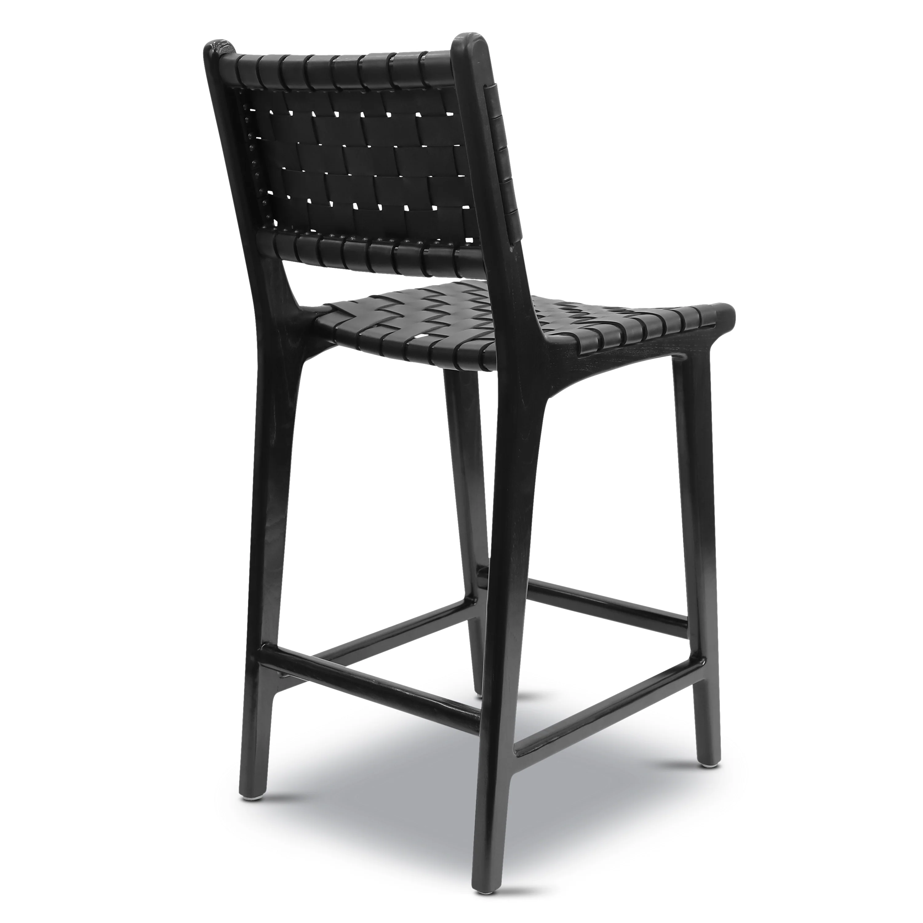 Banda Teak & Leather Counter Height Stool | Havana Black - Image 8