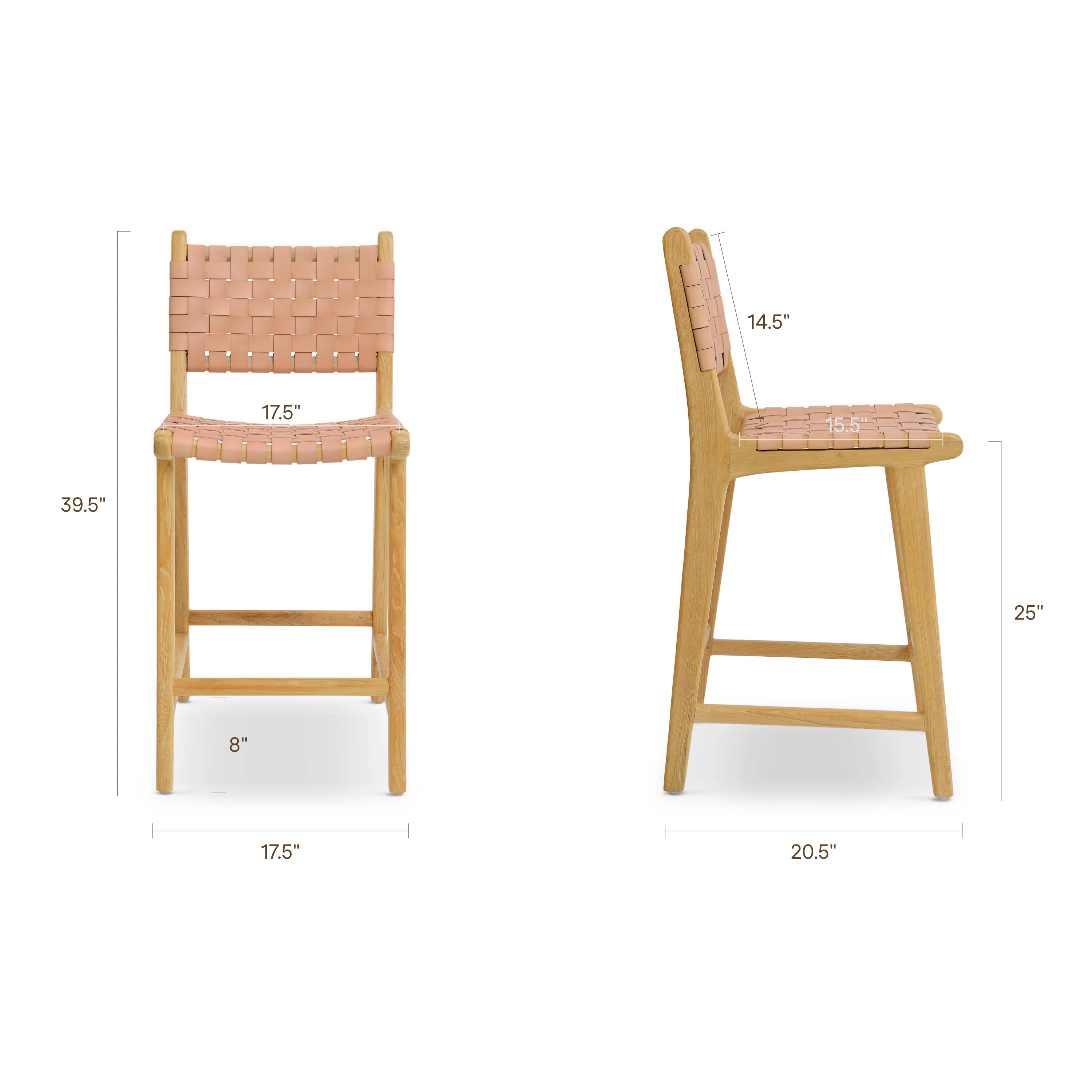Banda Teak & Leather Counter Height Stool | Russet Natural - Image 15