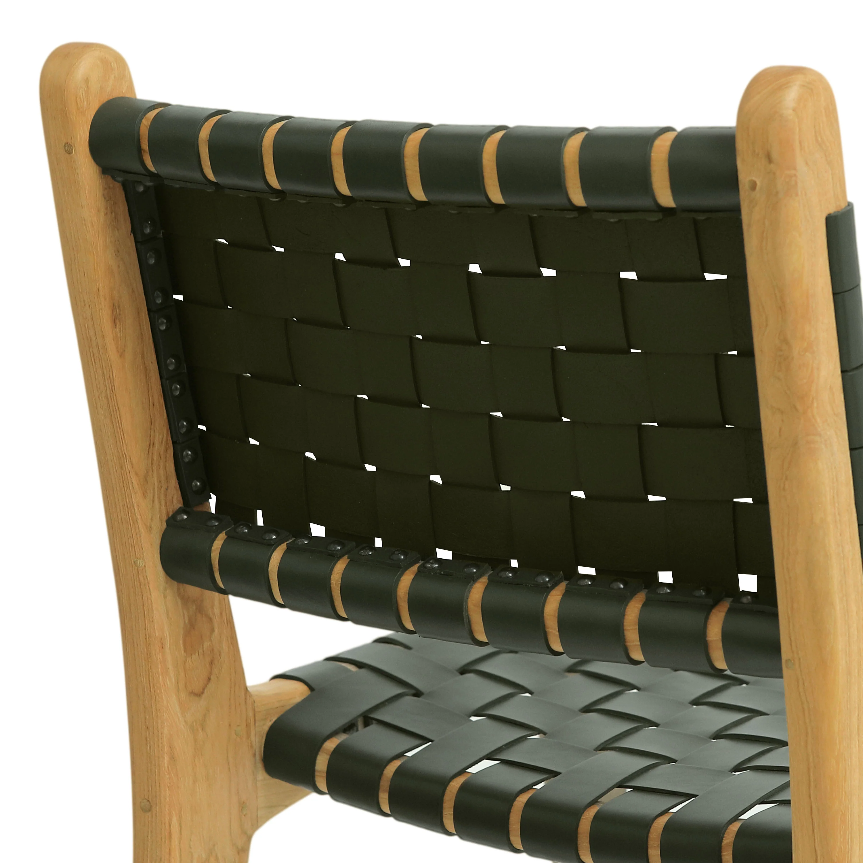 Banda Teak & Woven Leather Counter Height Stool | Hunter Green - Image 10