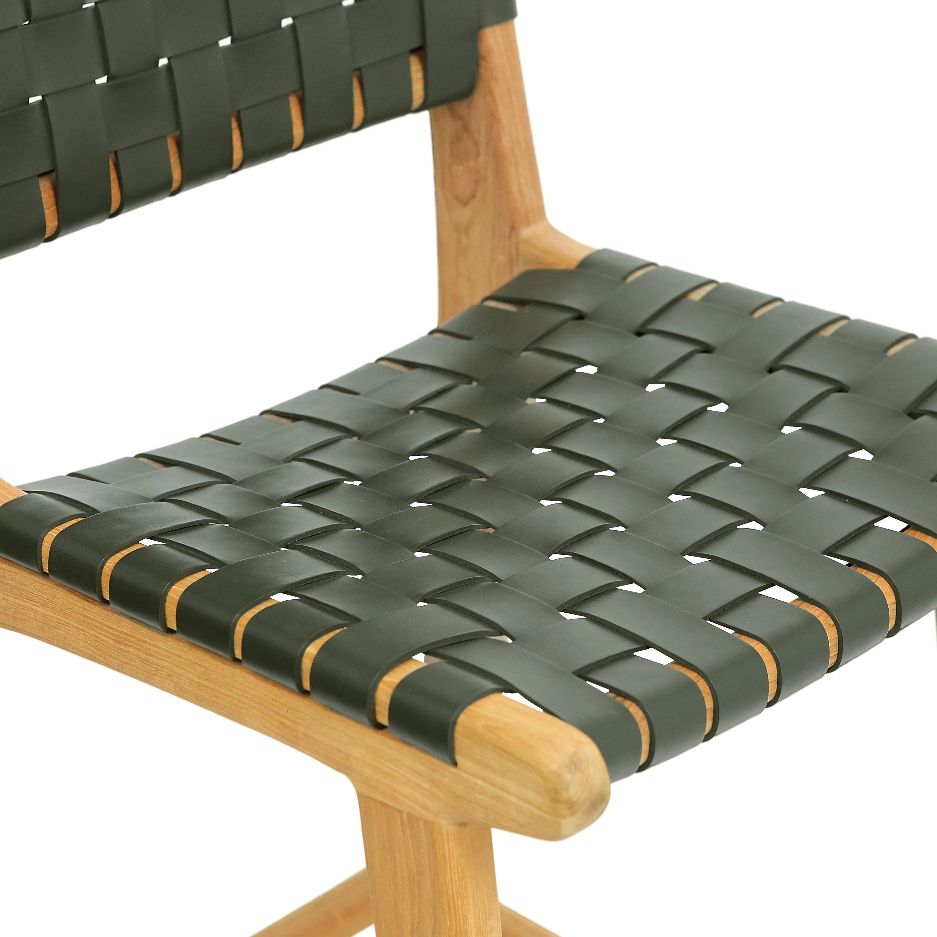 Banda Teak & Woven Leather Counter Height Stool | Hunter Green - Image 11