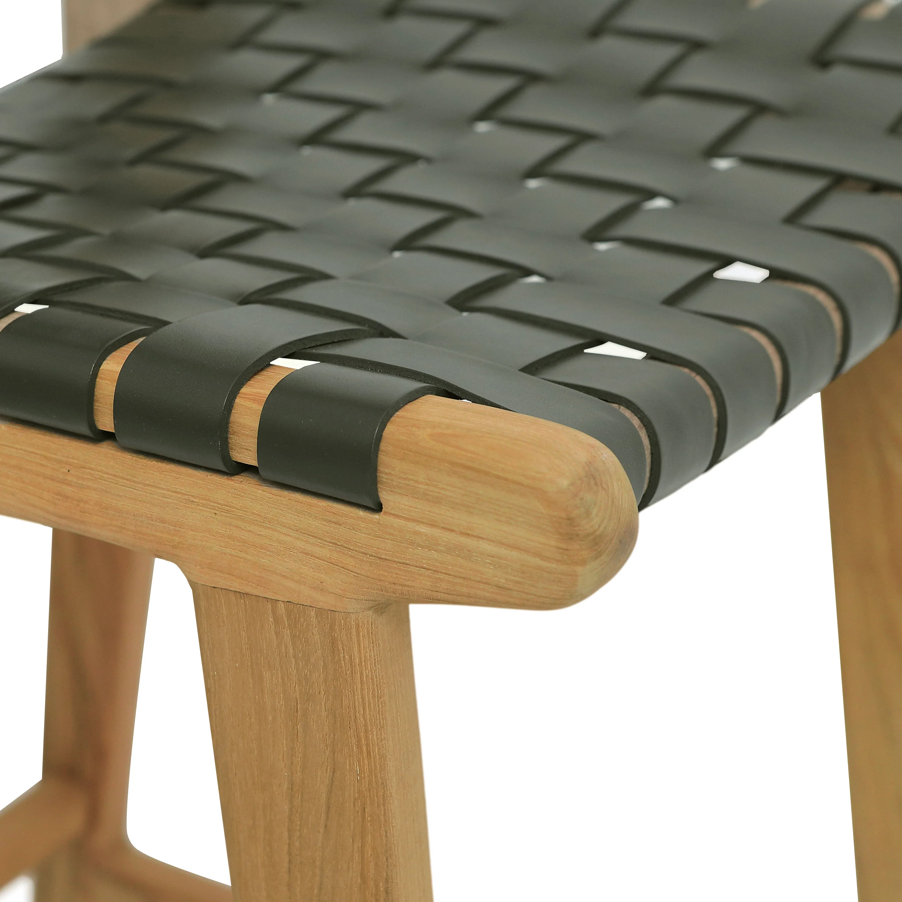 Banda Teak & Woven Leather Counter Height Stool | Hunter Green - Image 12