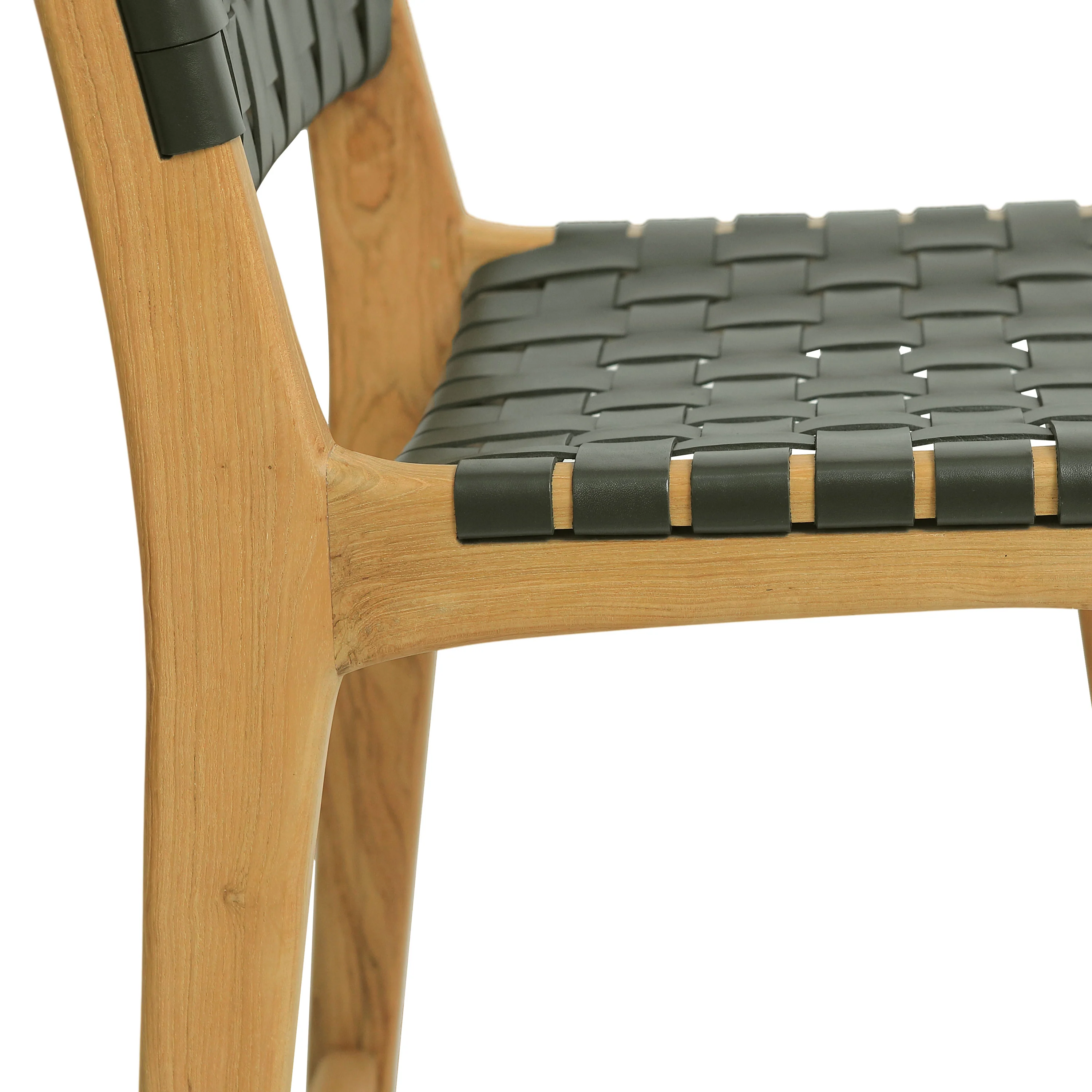 Banda Teak & Woven Leather Counter Height Stool | Hunter Green - Image 13