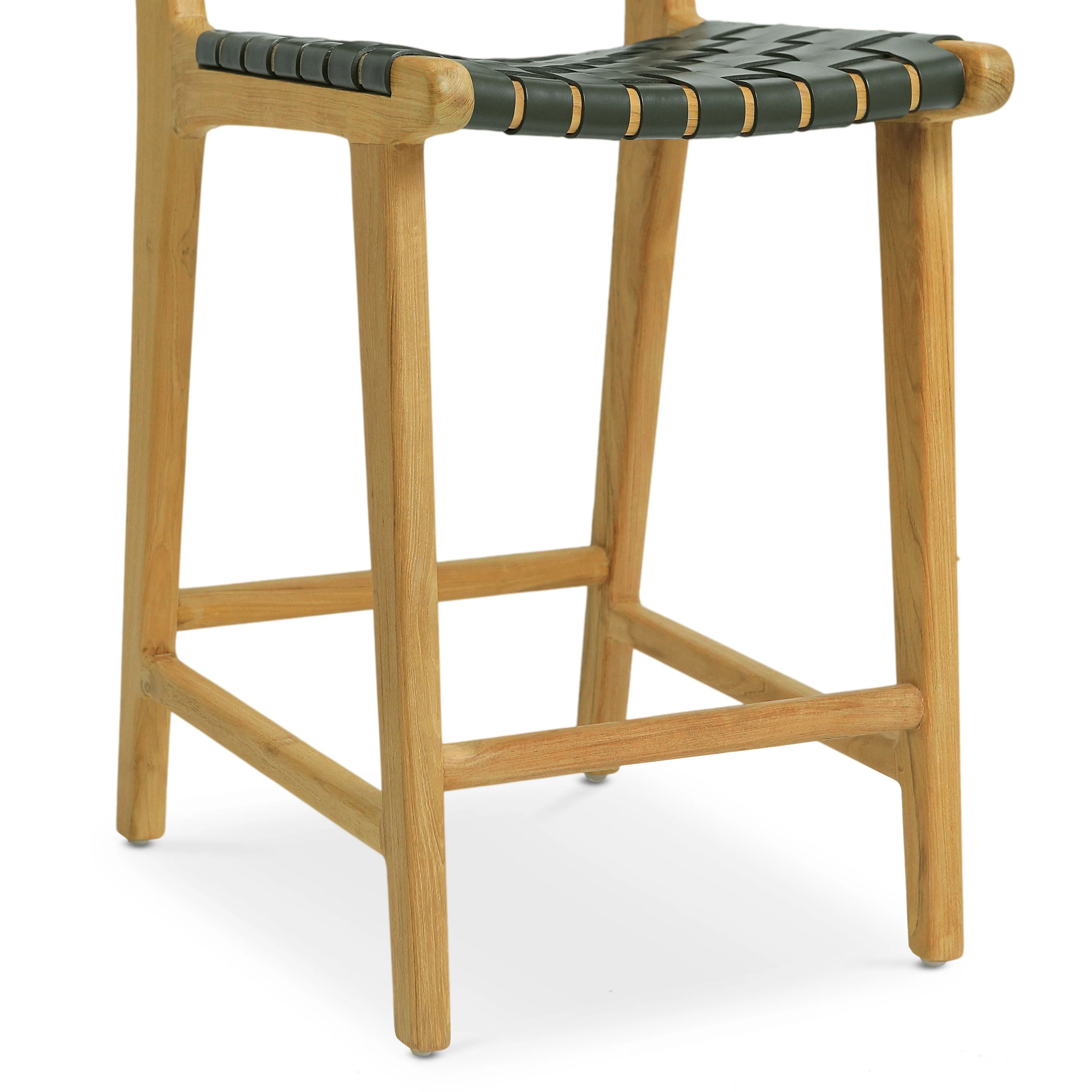 Banda Teak & Woven Leather Counter Height Stool | Hunter Green - Image 14