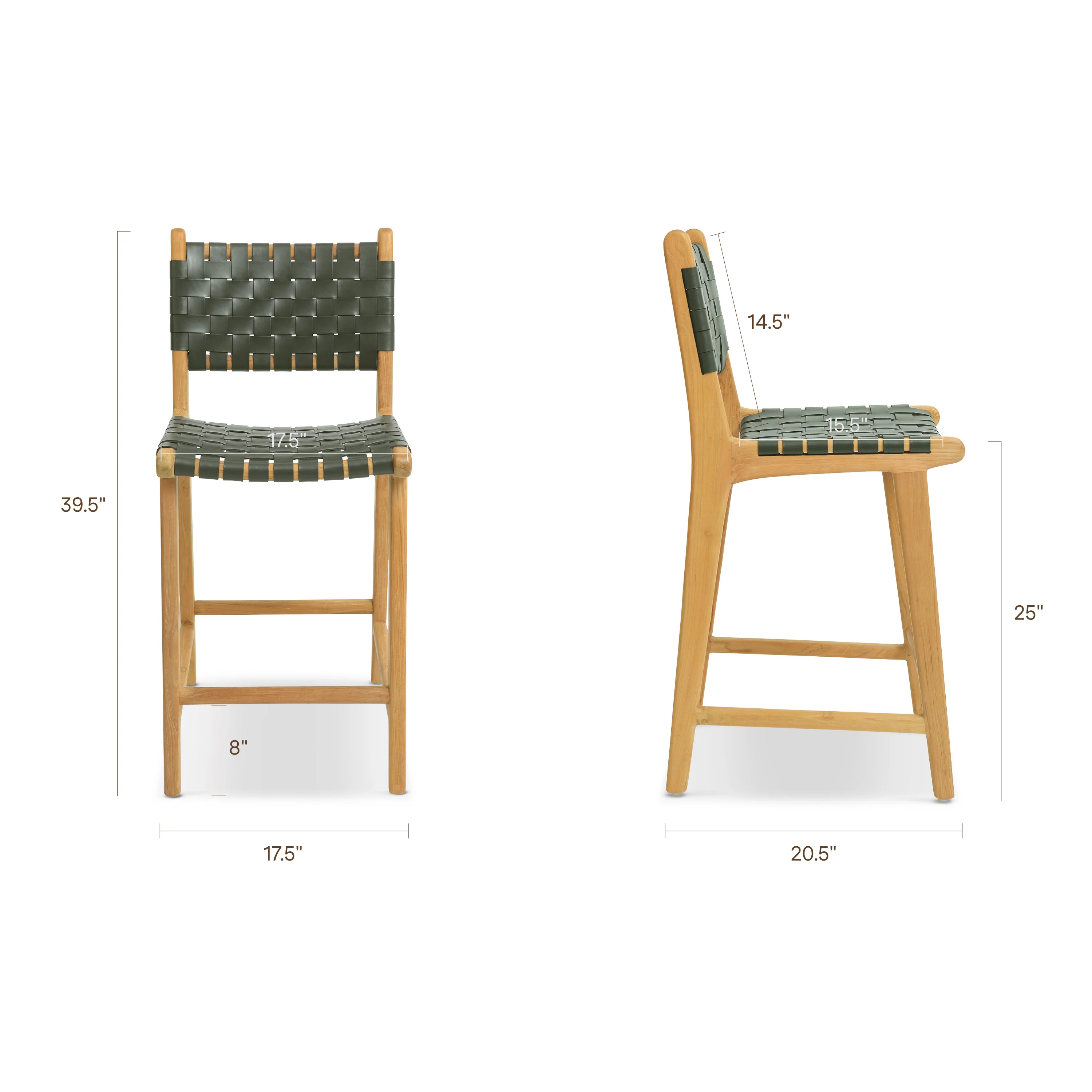 Banda Teak & Woven Leather Counter Height Stool | Hunter Green - Image 16