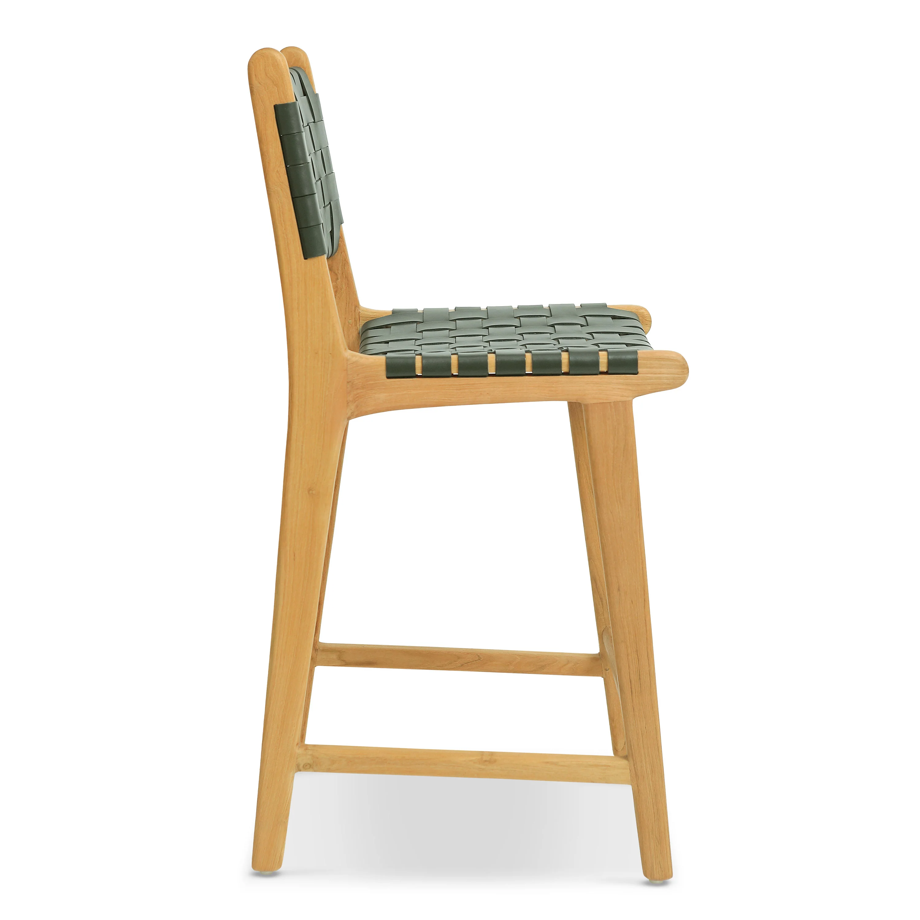 Banda Teak & Woven Leather Counter Height Stool | Hunter Green - Image 5
