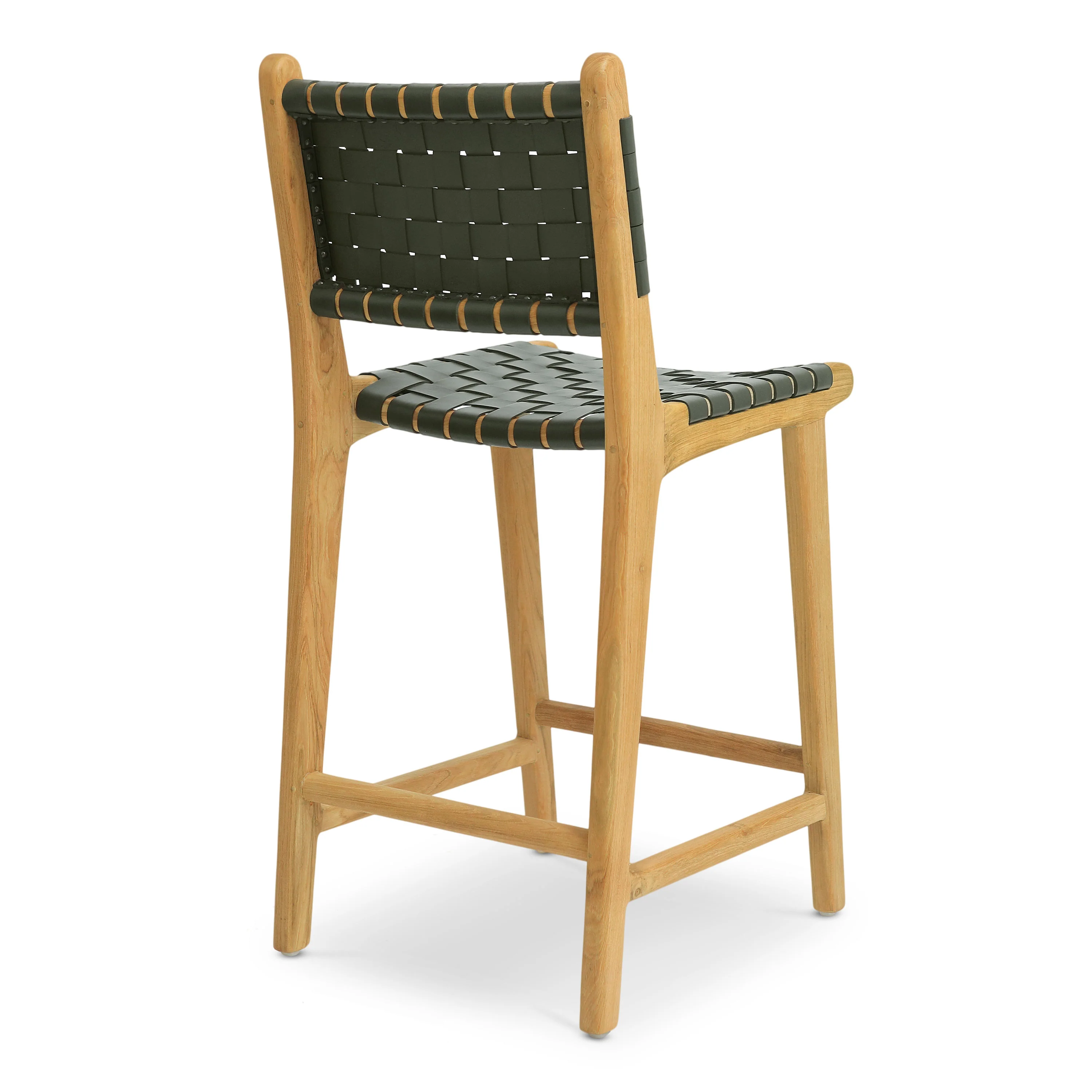 Banda Teak & Woven Leather Counter Height Stool | Hunter Green - Image 6