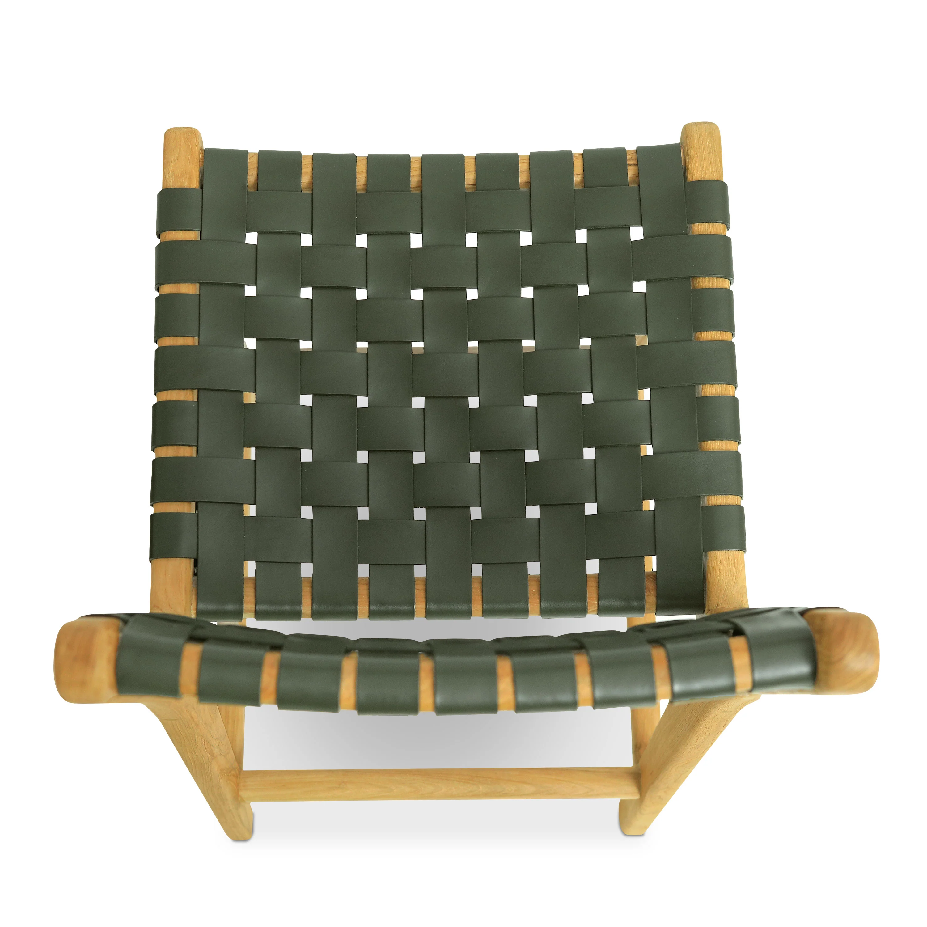 Banda Teak & Woven Leather Counter Height Stool | Hunter Green - Image 8