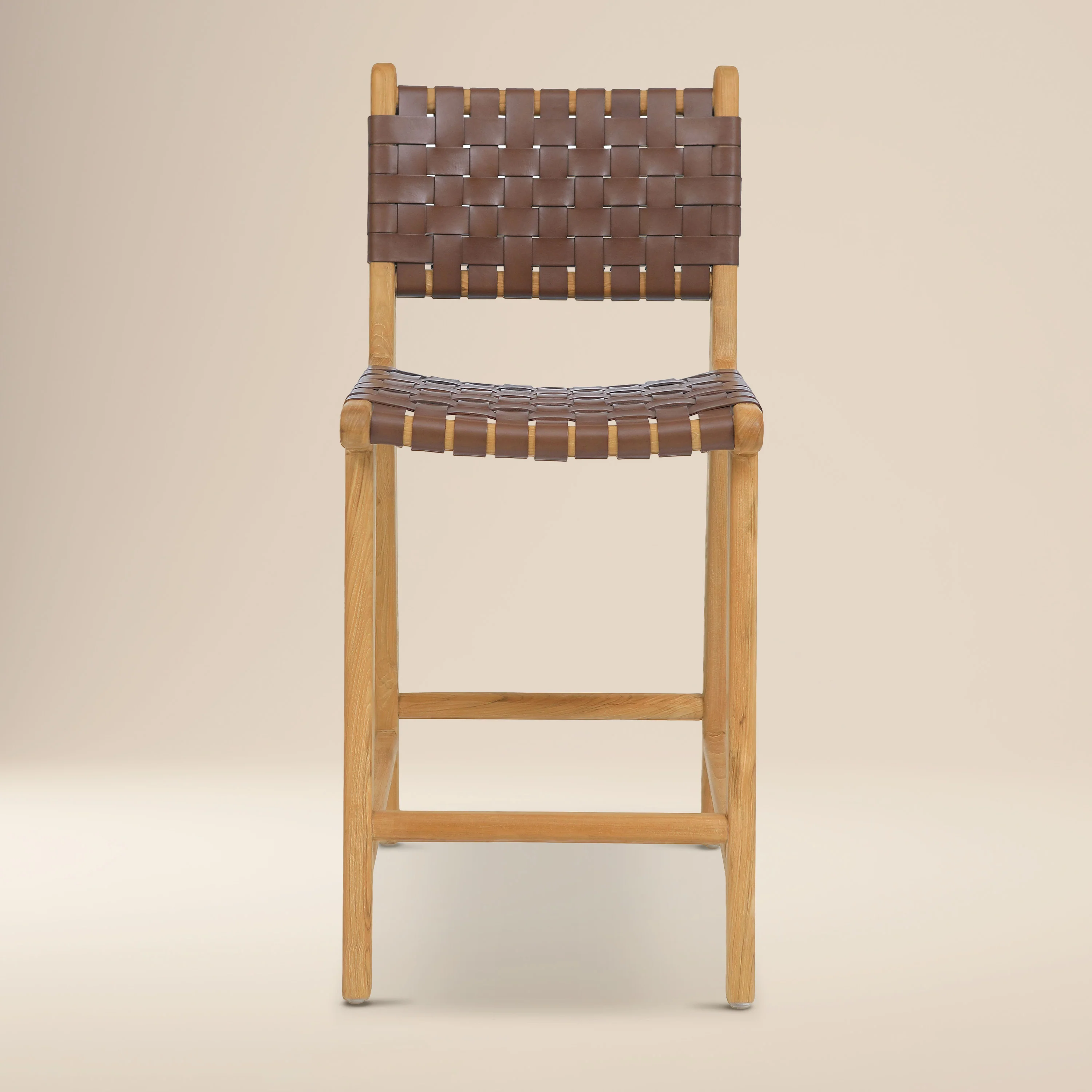 Banda Teak & Woven Leather Counter Height Stool | Molten Brown