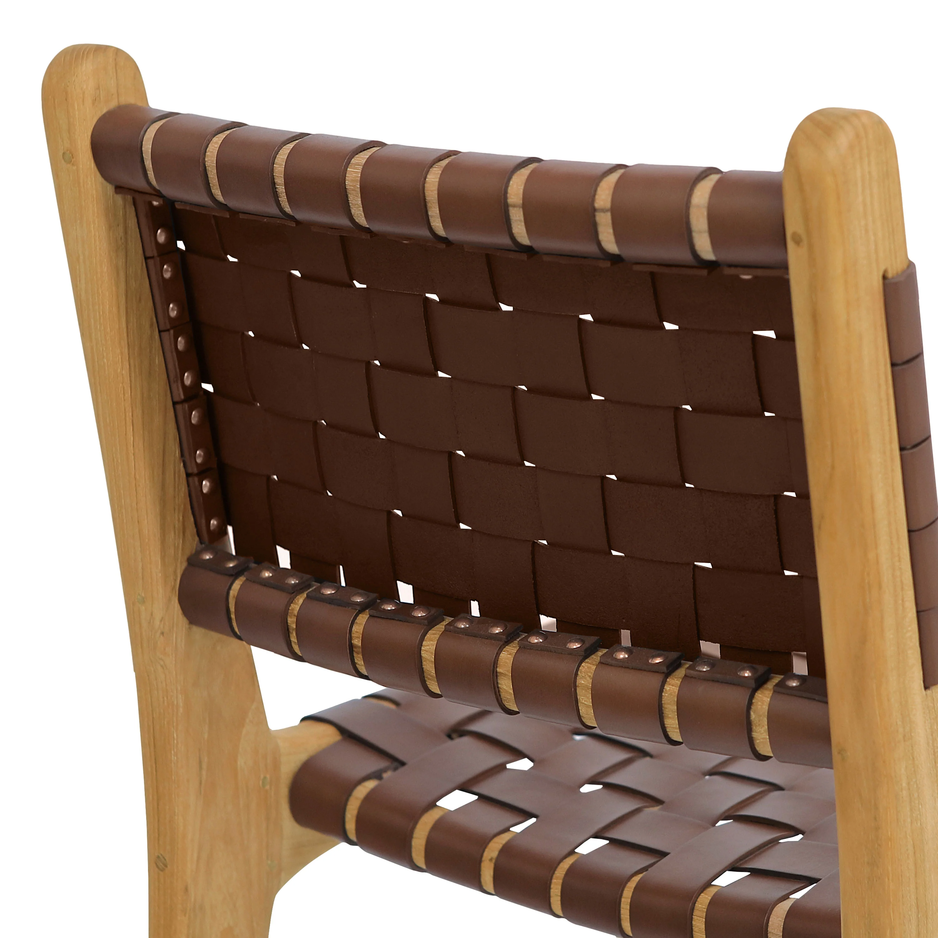 Banda Teak & Woven Leather Counter Height Stool | Molten Brown - Image 10