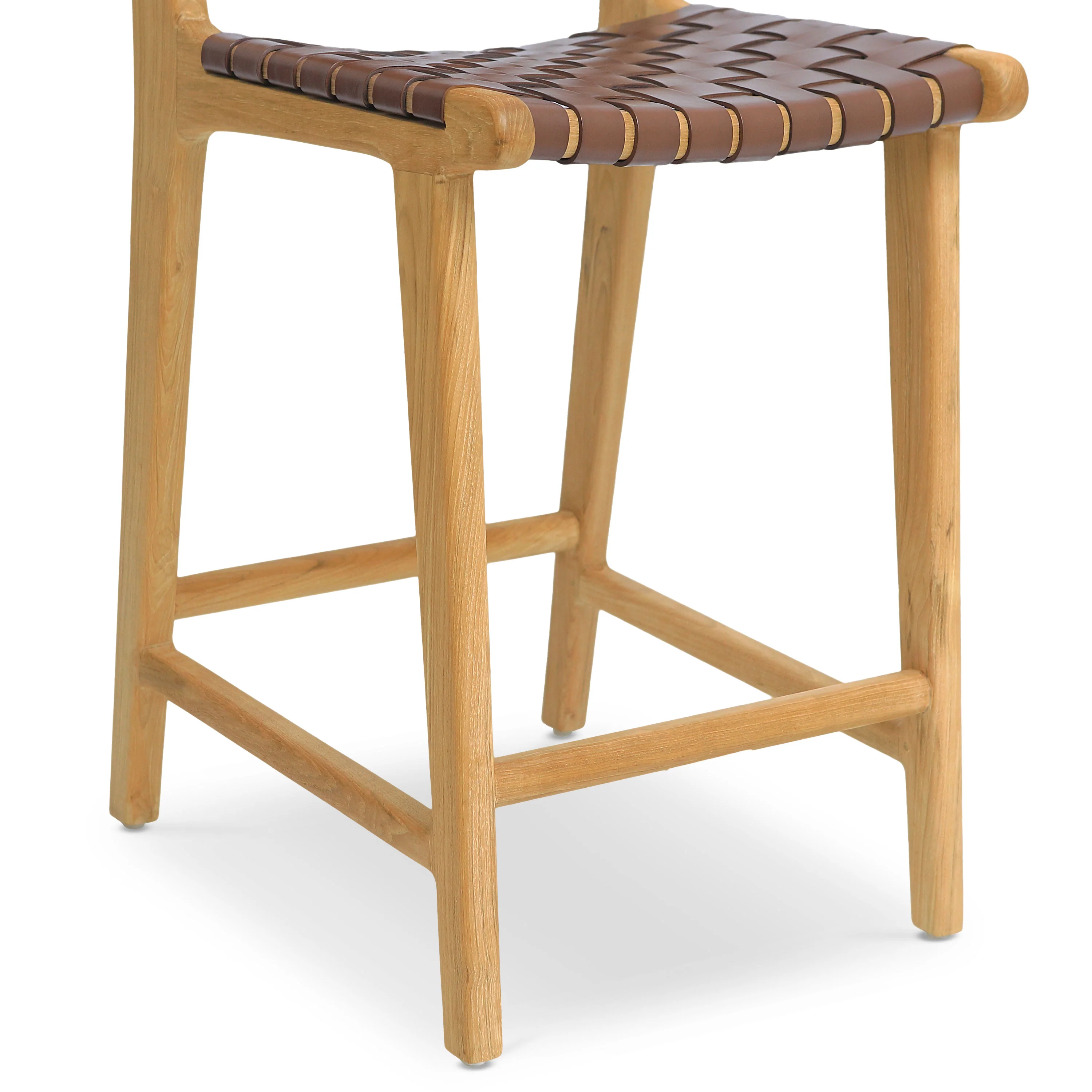 Banda Teak & Woven Leather Counter Height Stool | Molten Brown - Image 14