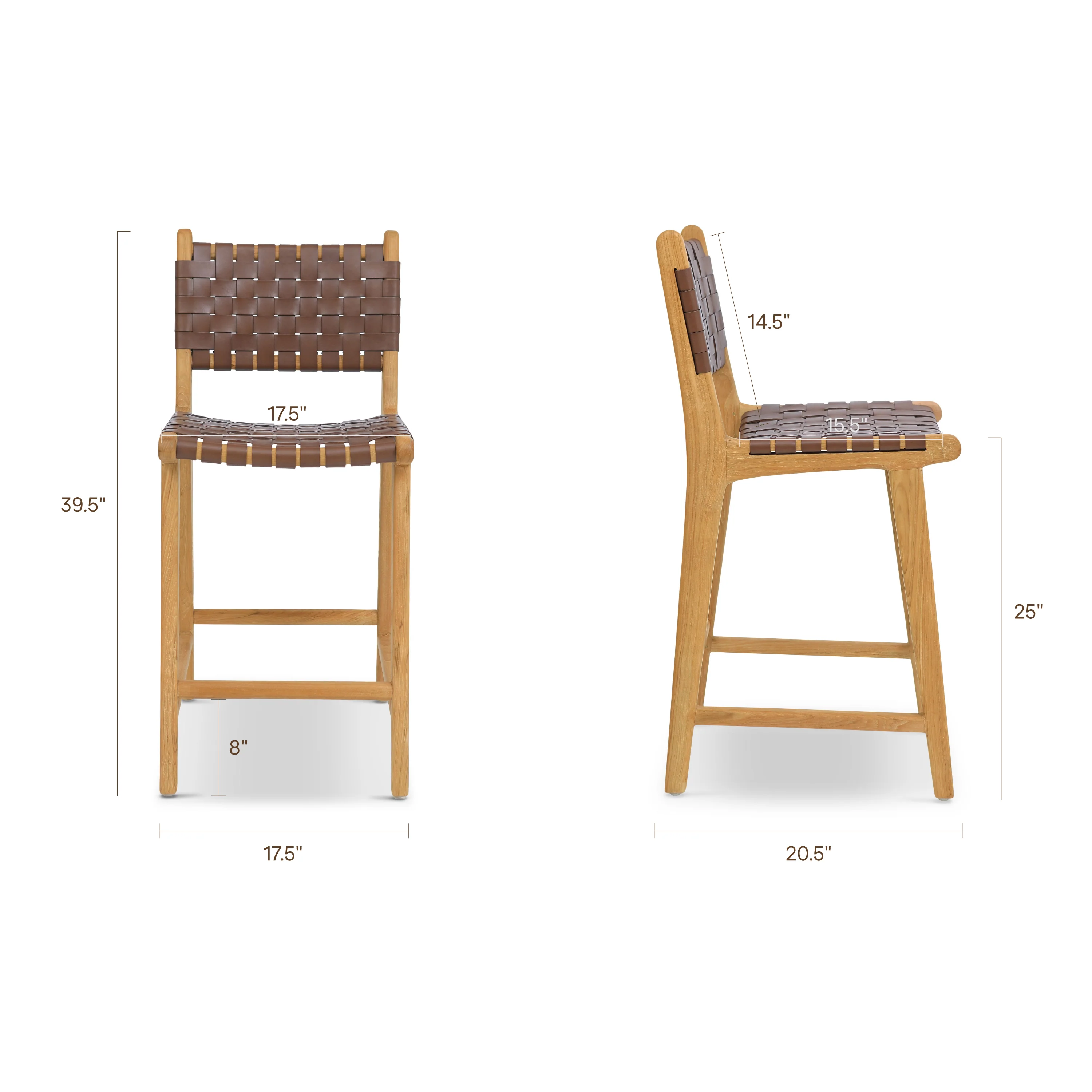 Banda Teak & Woven Leather Counter Height Stool | Molten Brown - Image 16