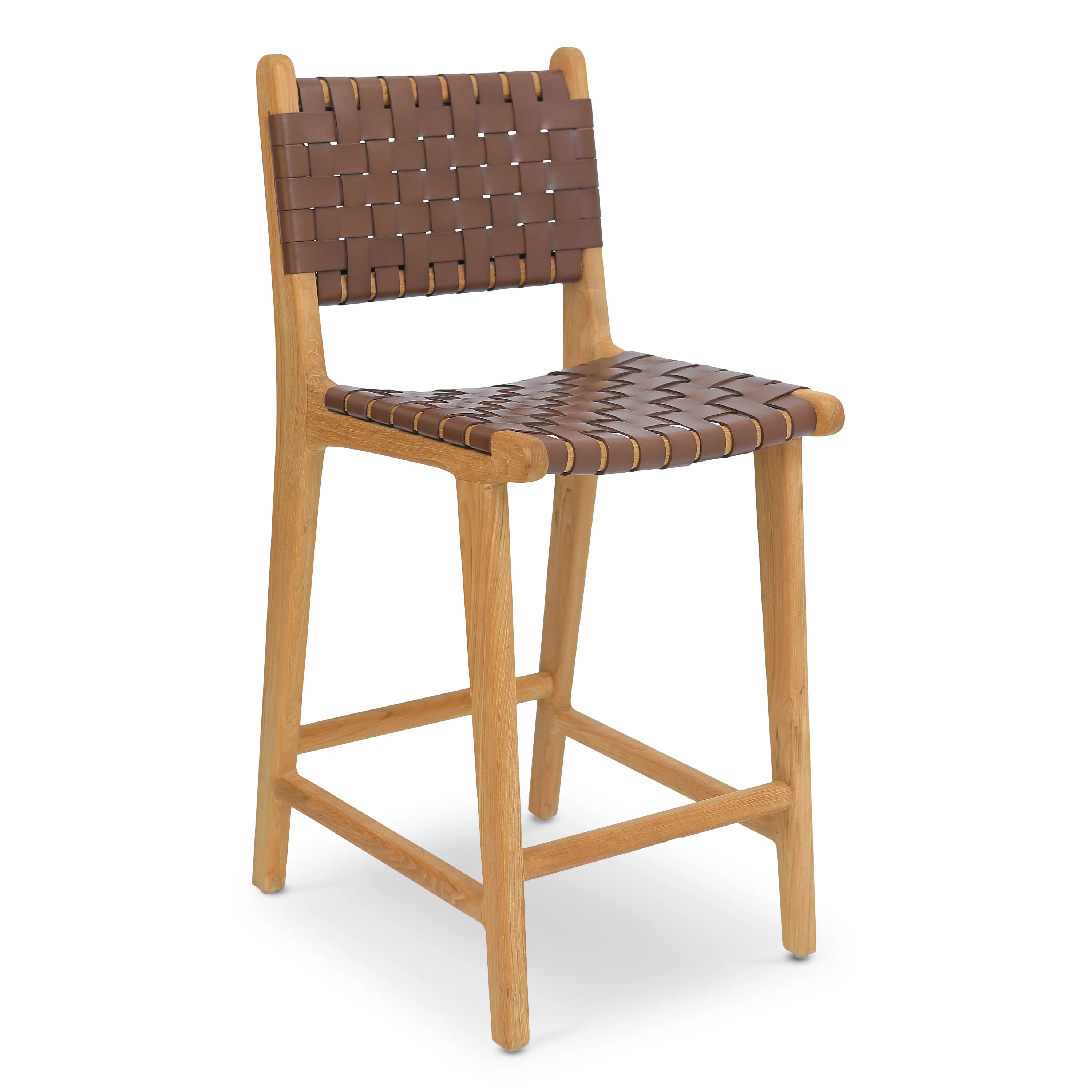 Banda Teak & Woven Leather Counter Height Stool | Molten Brown - Image 3