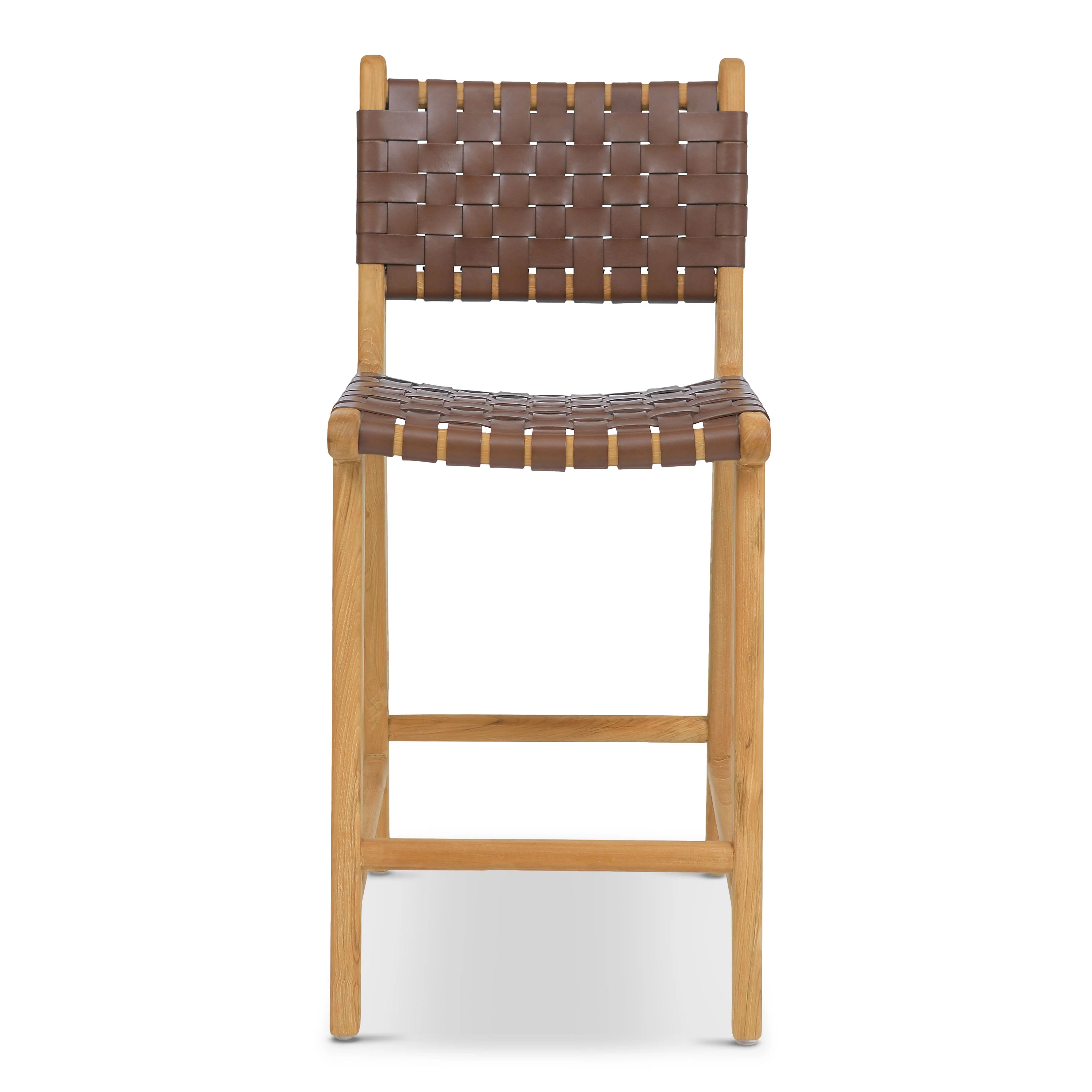 Banda Teak & Woven Leather Counter Height Stool | Molten Brown - Image 4