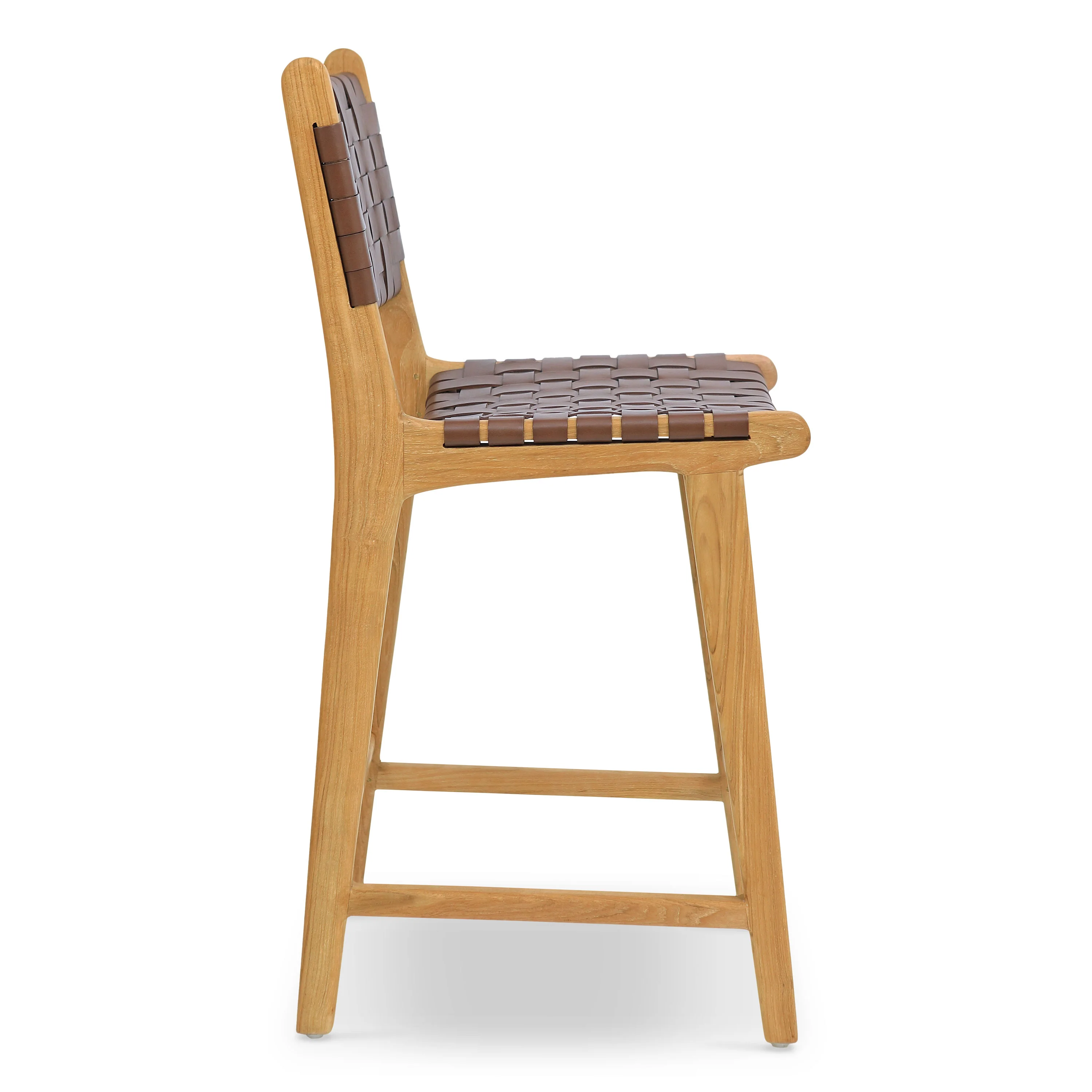 Banda Teak & Woven Leather Counter Height Stool | Molten Brown - Image 5