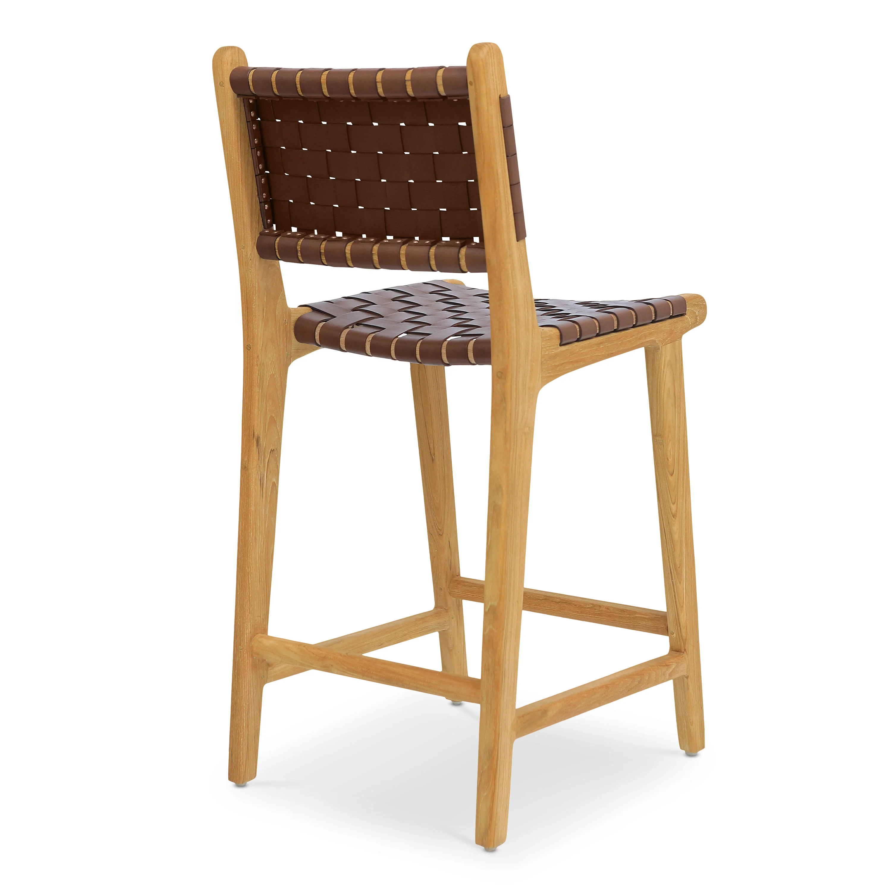 Banda Teak & Woven Leather Counter Height Stool | Molten Brown - Image 6