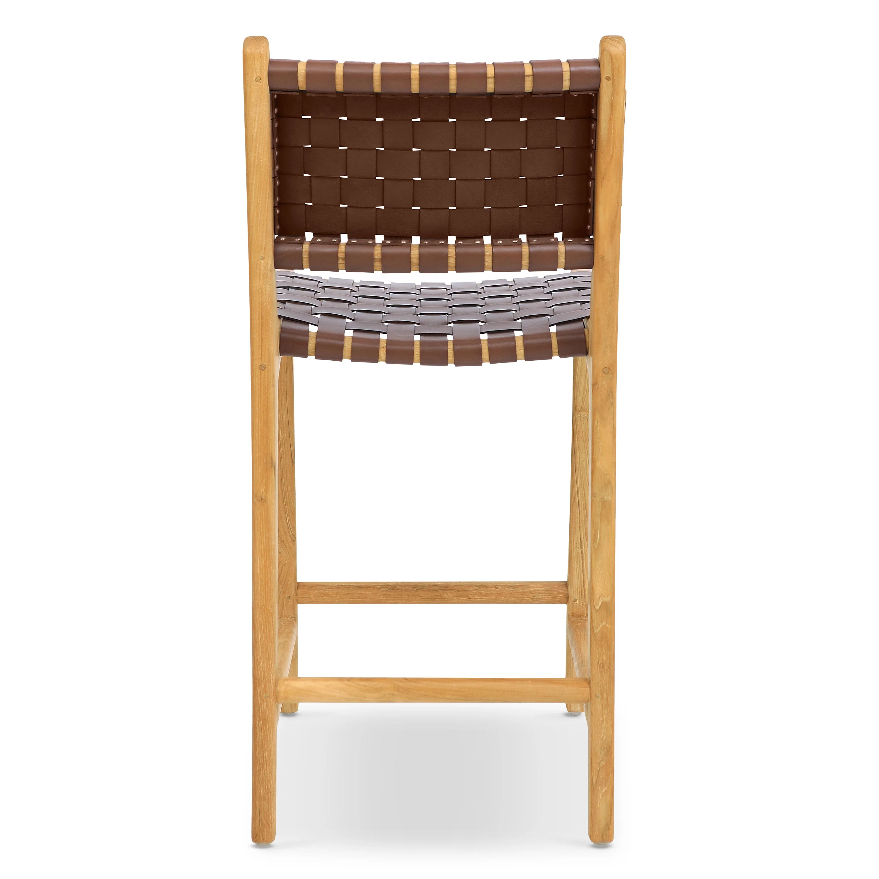 Banda Teak & Woven Leather Counter Height Stool | Molten Brown - Image 7