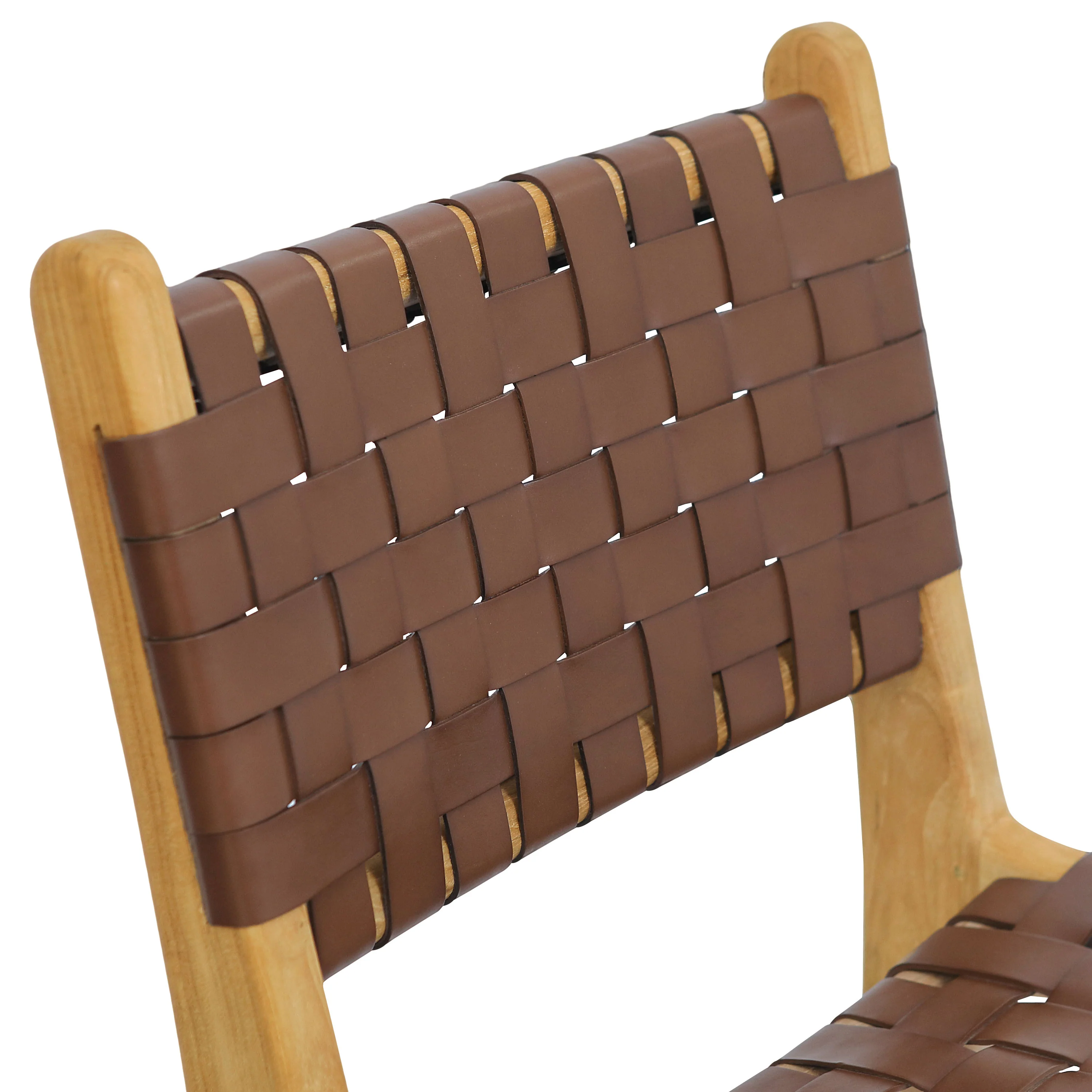 Banda Teak & Woven Leather Counter Height Stool | Molten Brown - Image 8