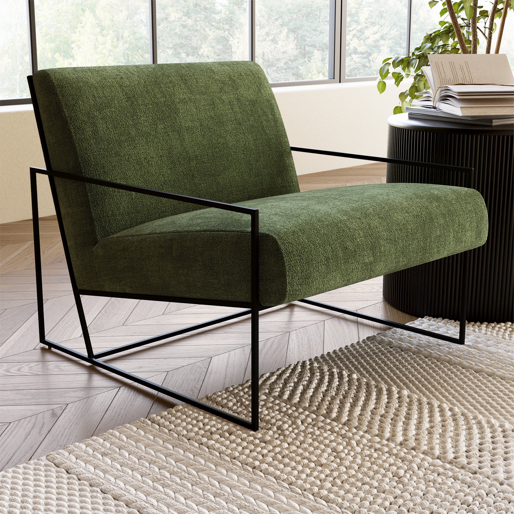 Bo Fabric Lounge Chair | Distressed Green Velvet - Image 2