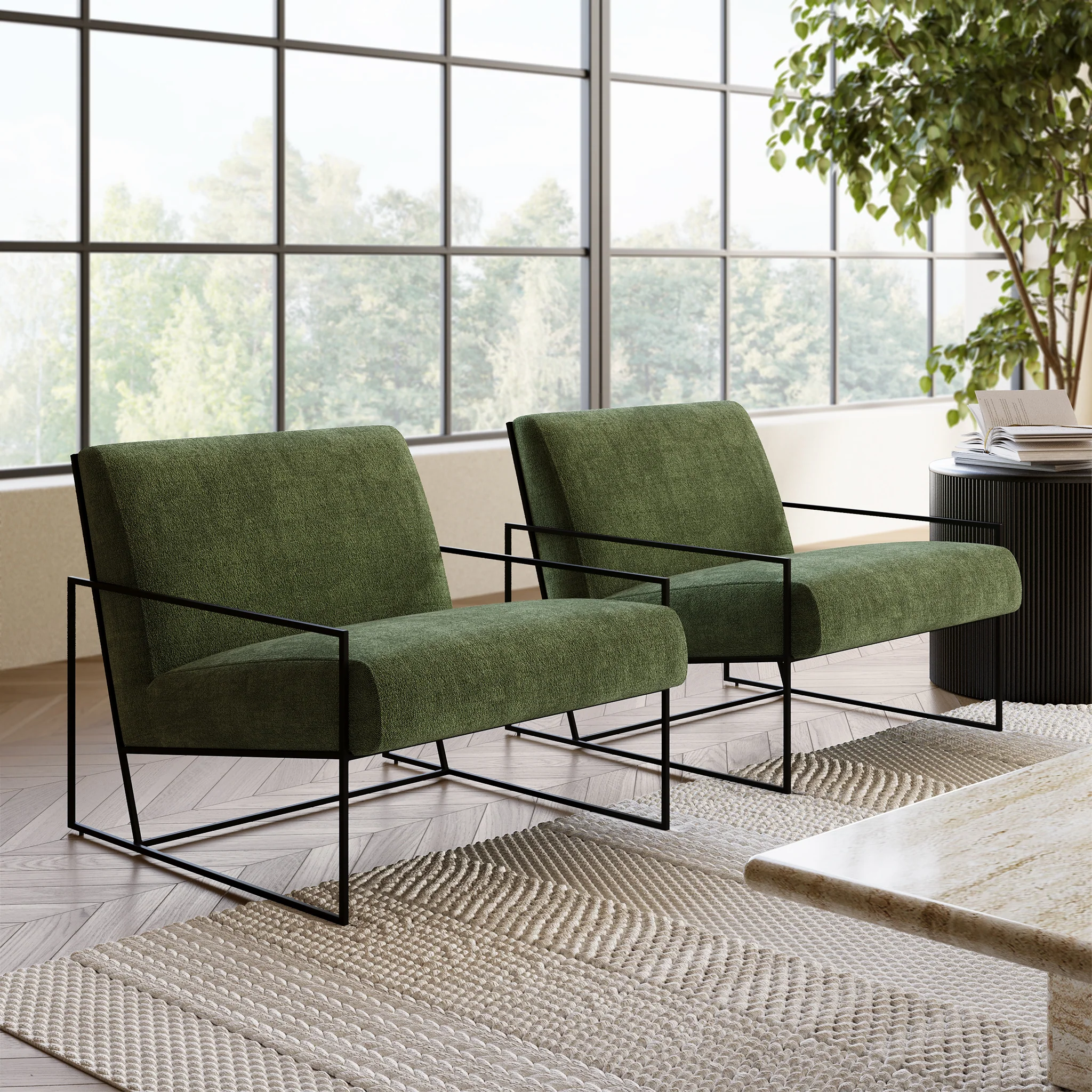 Bo Fabric Lounge Chair | Distressed Green Velvet - Image 3