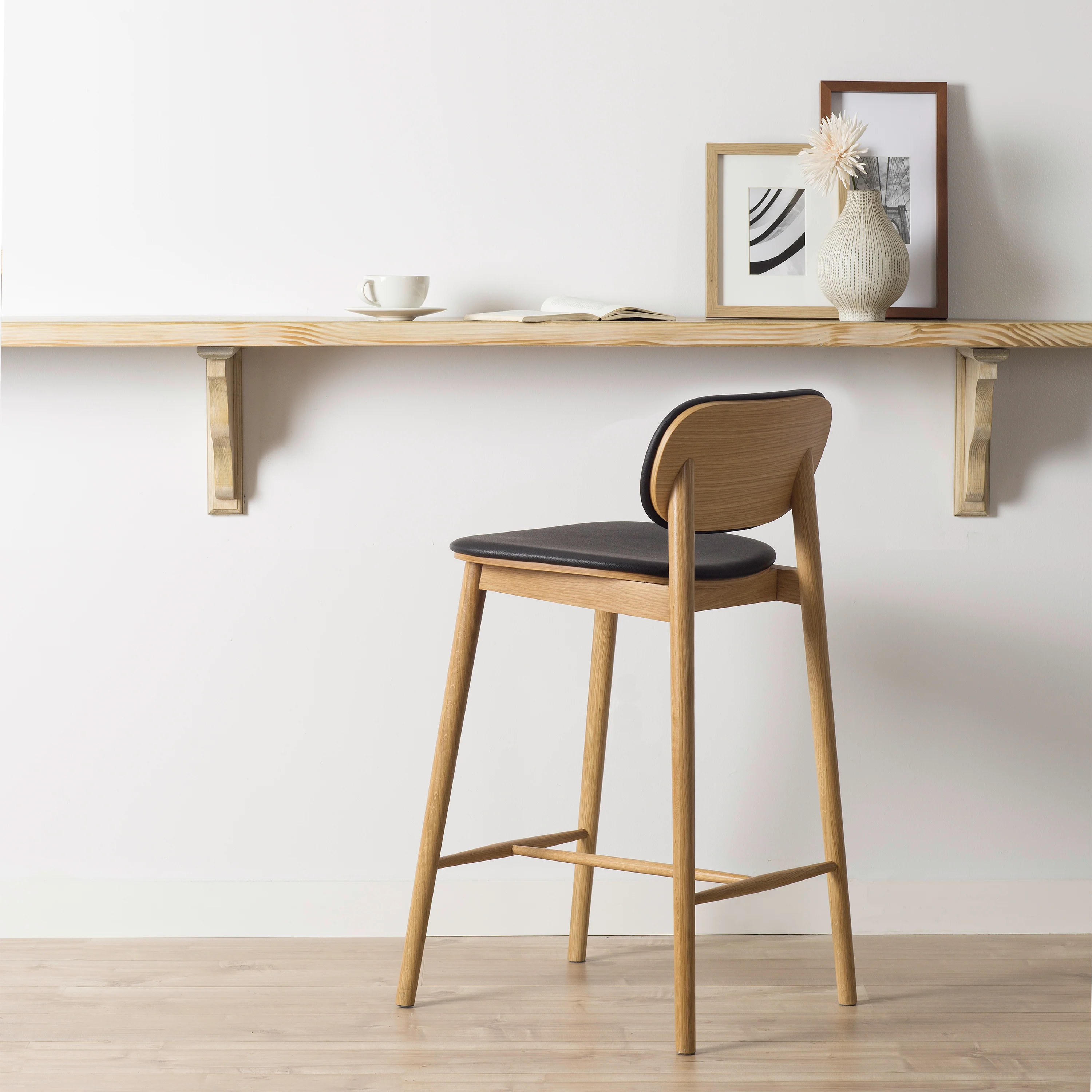 Bonato Leather Counter Stool | Black/Oak - Image 2