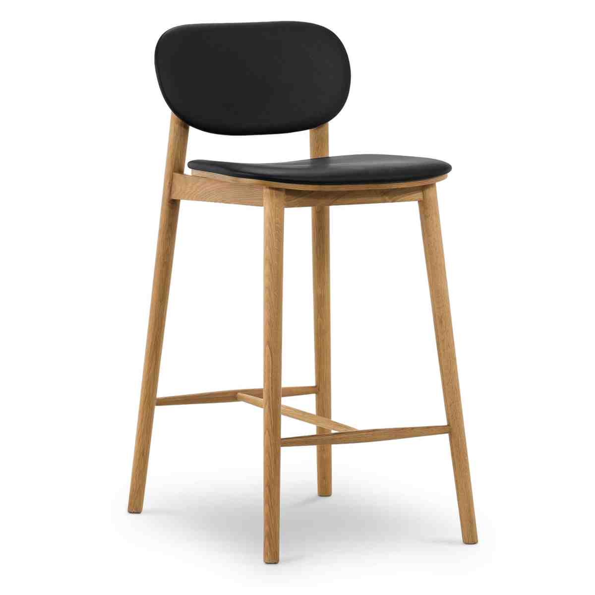 Bonato Leather Counter Stool | Black/Oak - Image 4