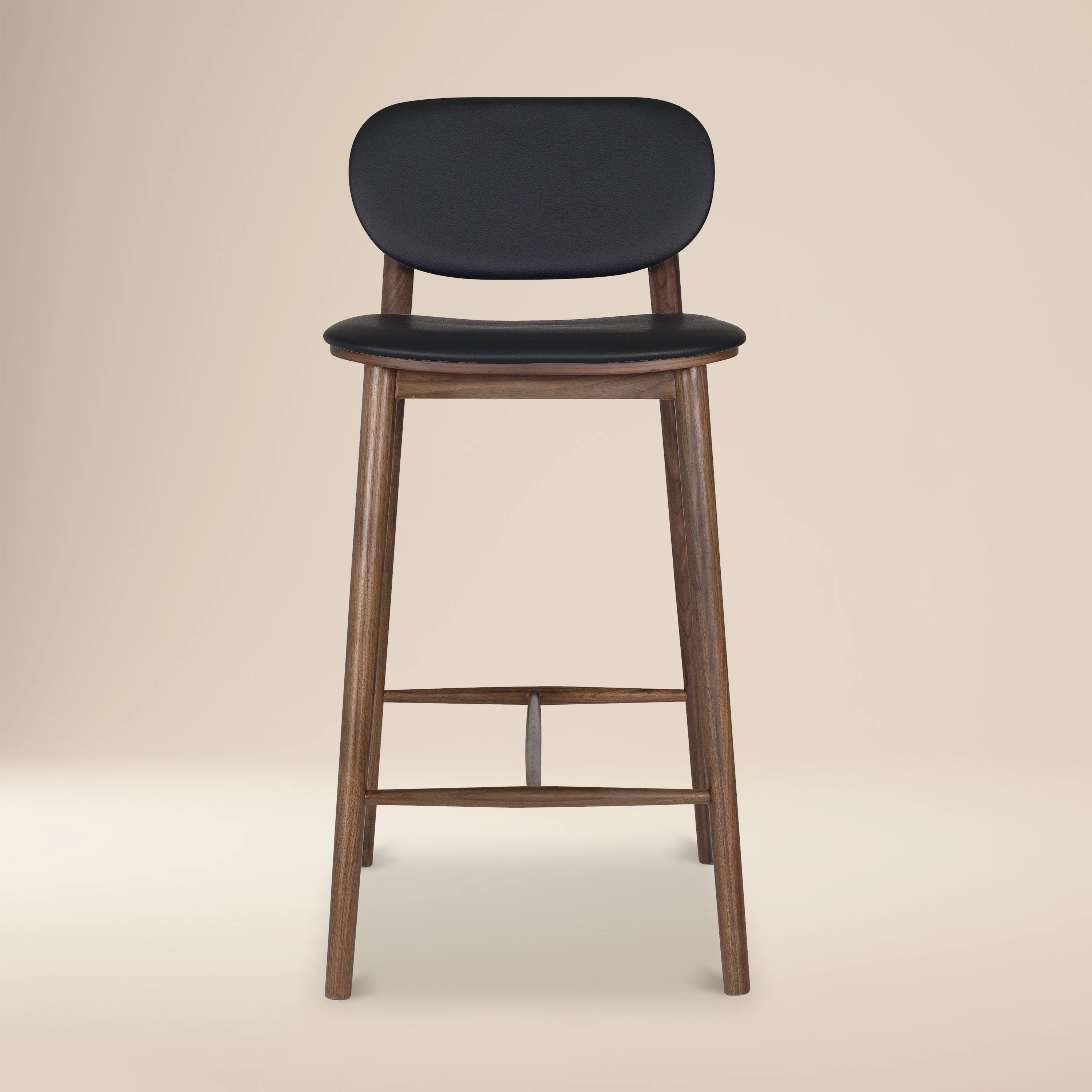 Bonato Leather Counter Stool | Black/Walnut
