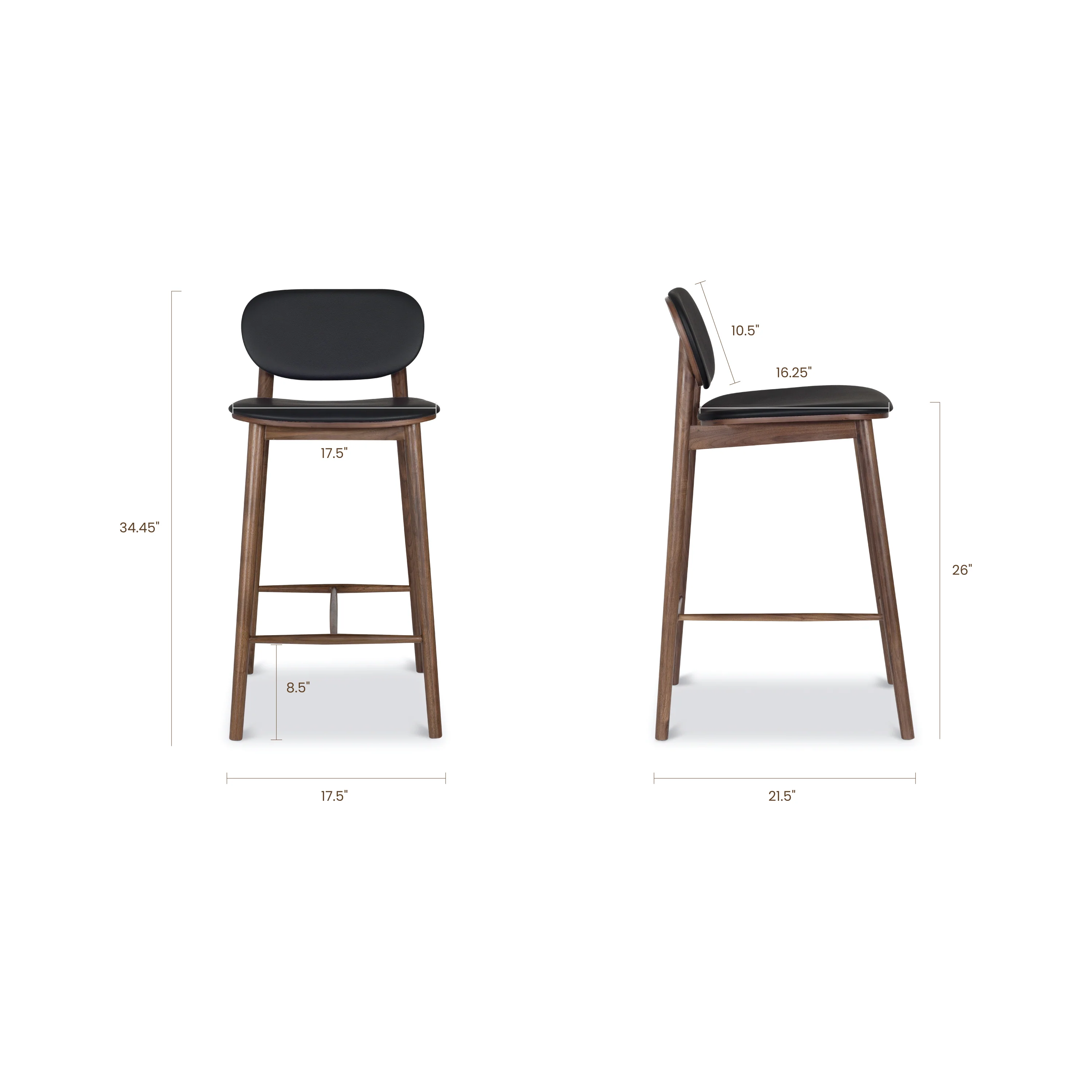 Bonato Leather Counter Stool | Black/Walnut - Image 15