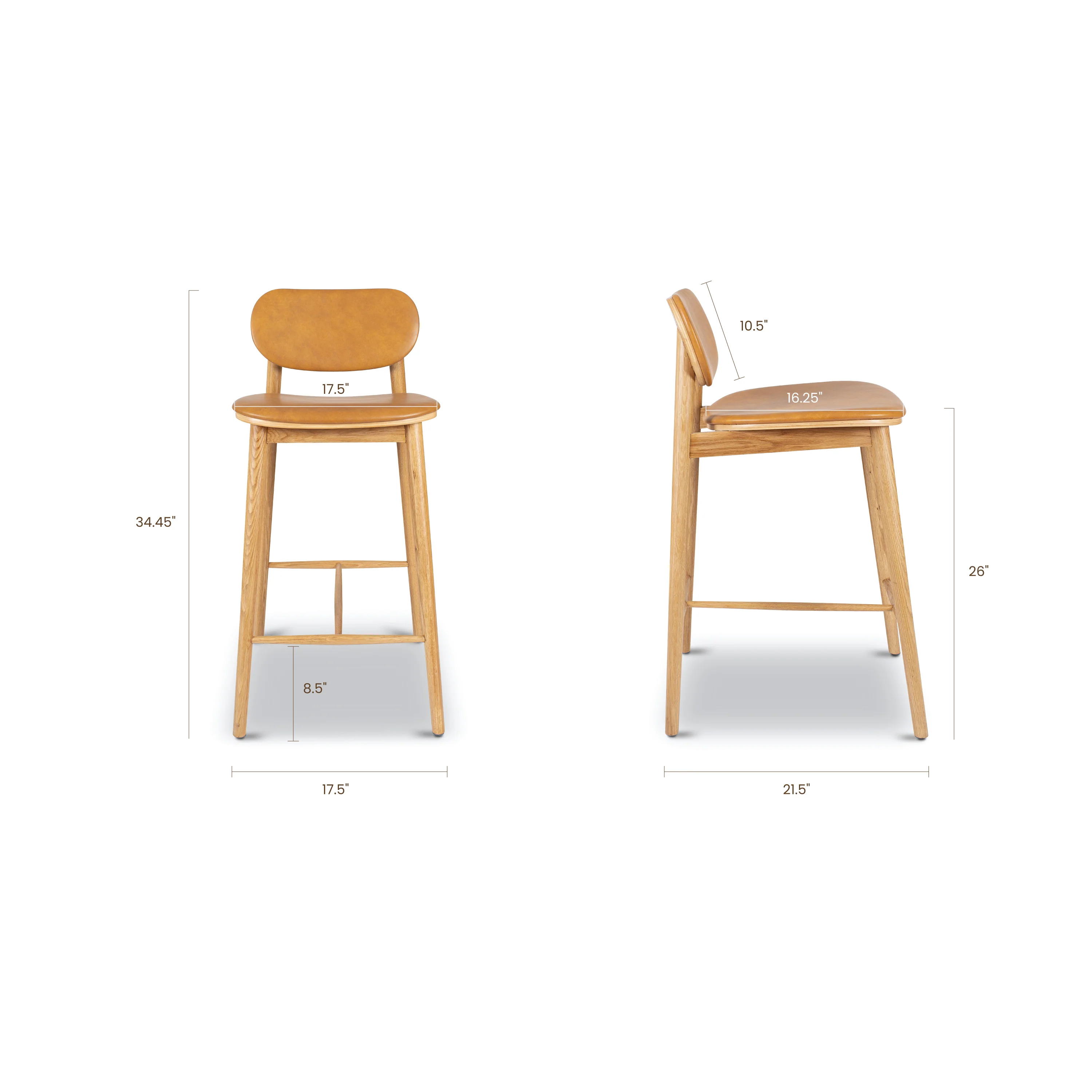 Bonato Leather Counter Stool | Caramel Tan/Oak - Image 13