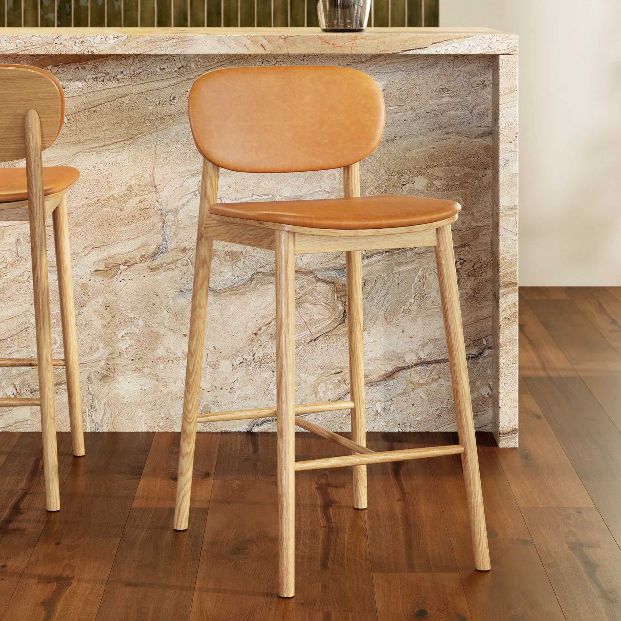 Bonato Leather Counter Stool | Caramel Tan/Oak - Image 2