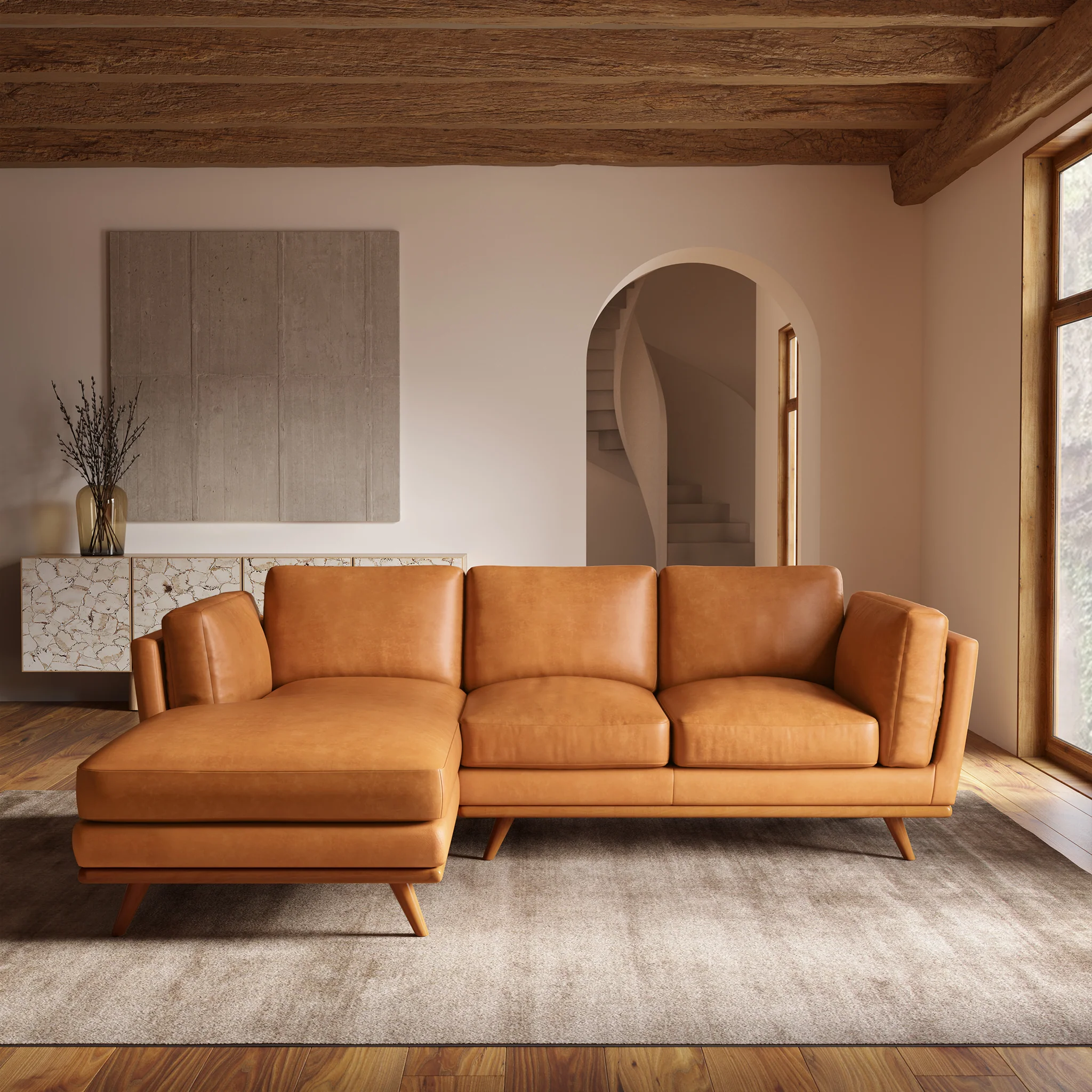 Cadiz 90" Leather Left-Facing Sectional Sofa | Saddle Tan - Image 2