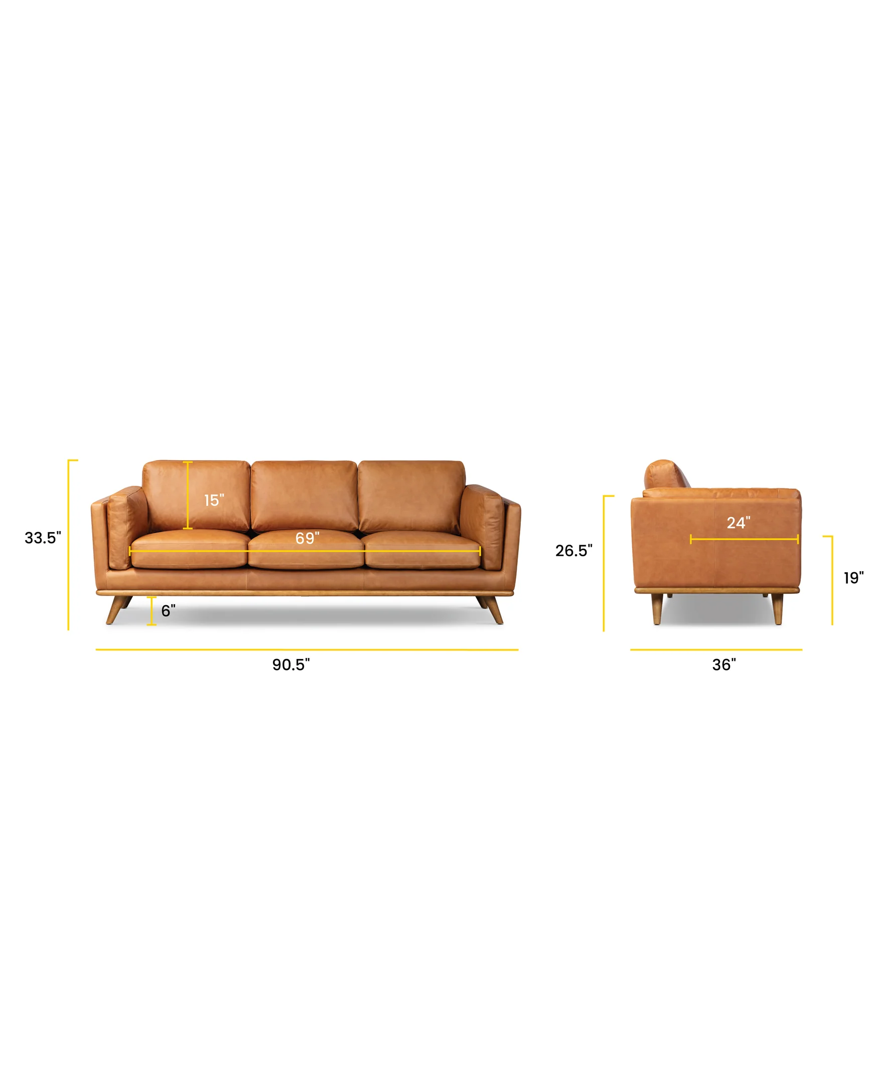 Cadiz 90" Leather Sofa | Saddle Tan - Image 17