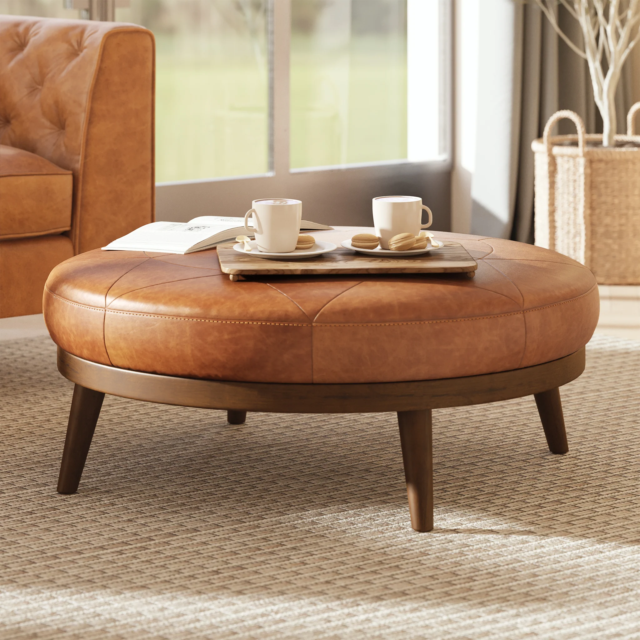 Gio Leather Ottoman | Cognac Tan - Image 2