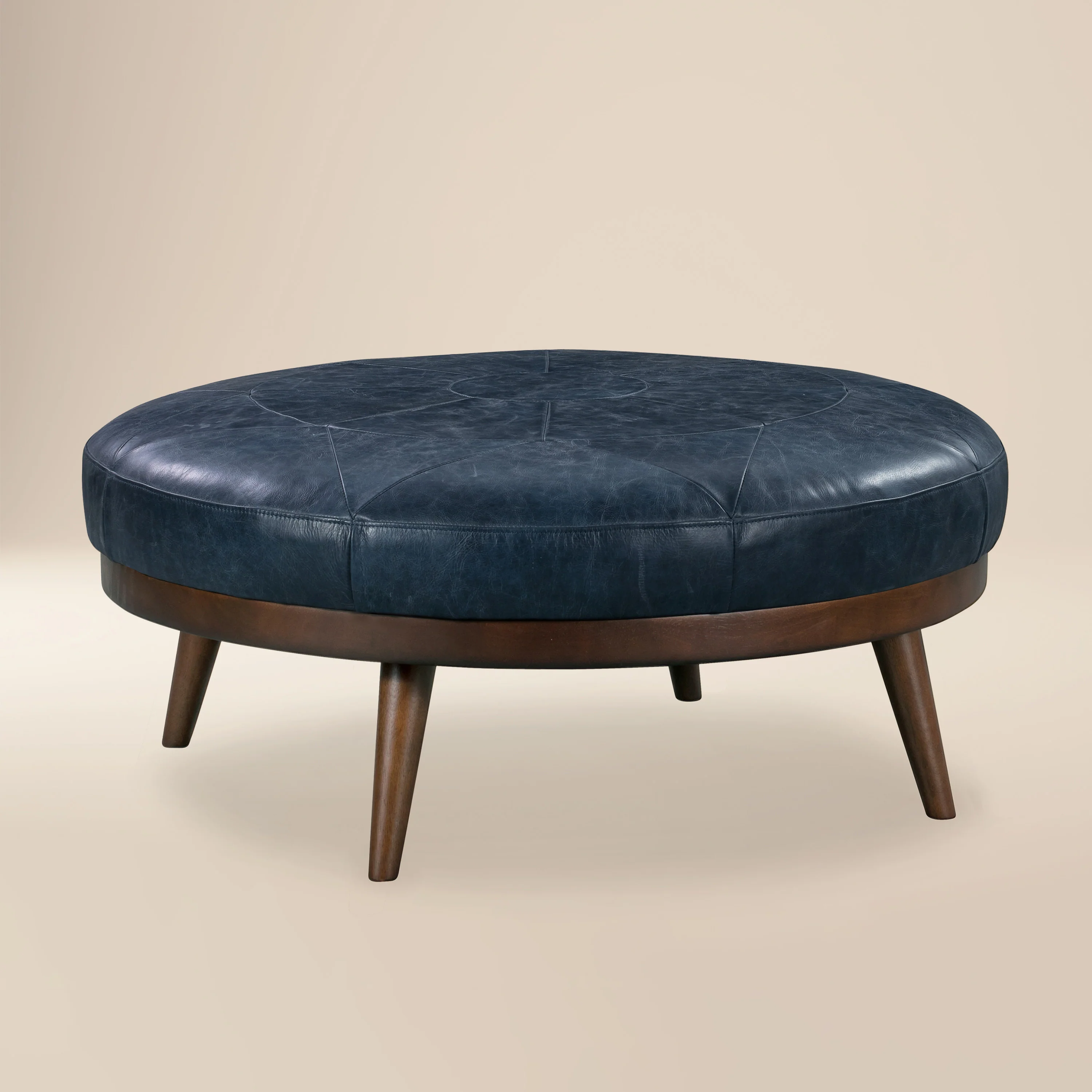 Gio Leather Ottoman | Midnight Blue