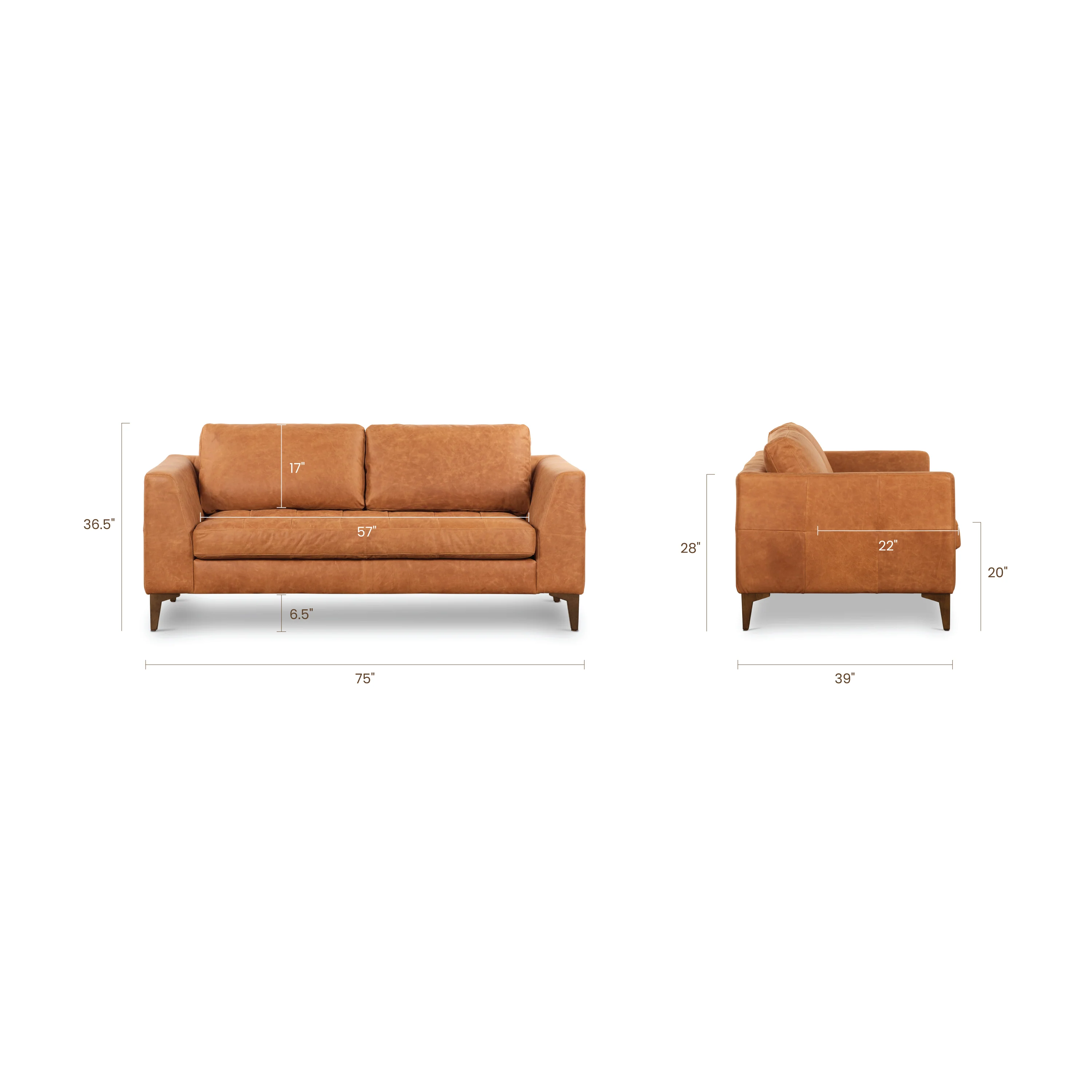Calle 75" Leather Apartment Sofa | Cognac Tan - Image 13