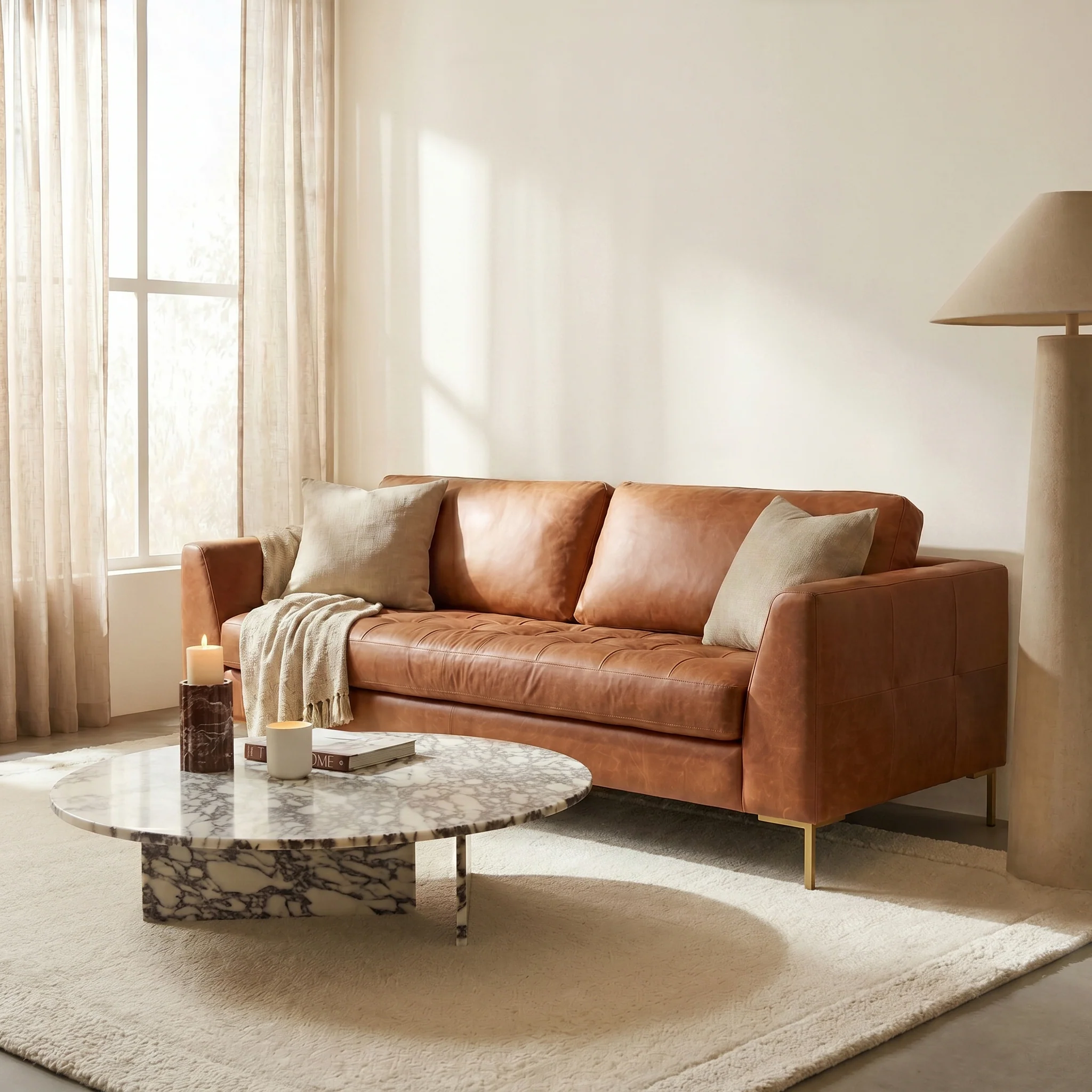Calle 90" Leather Sofa | Cognac Tan - Image 3