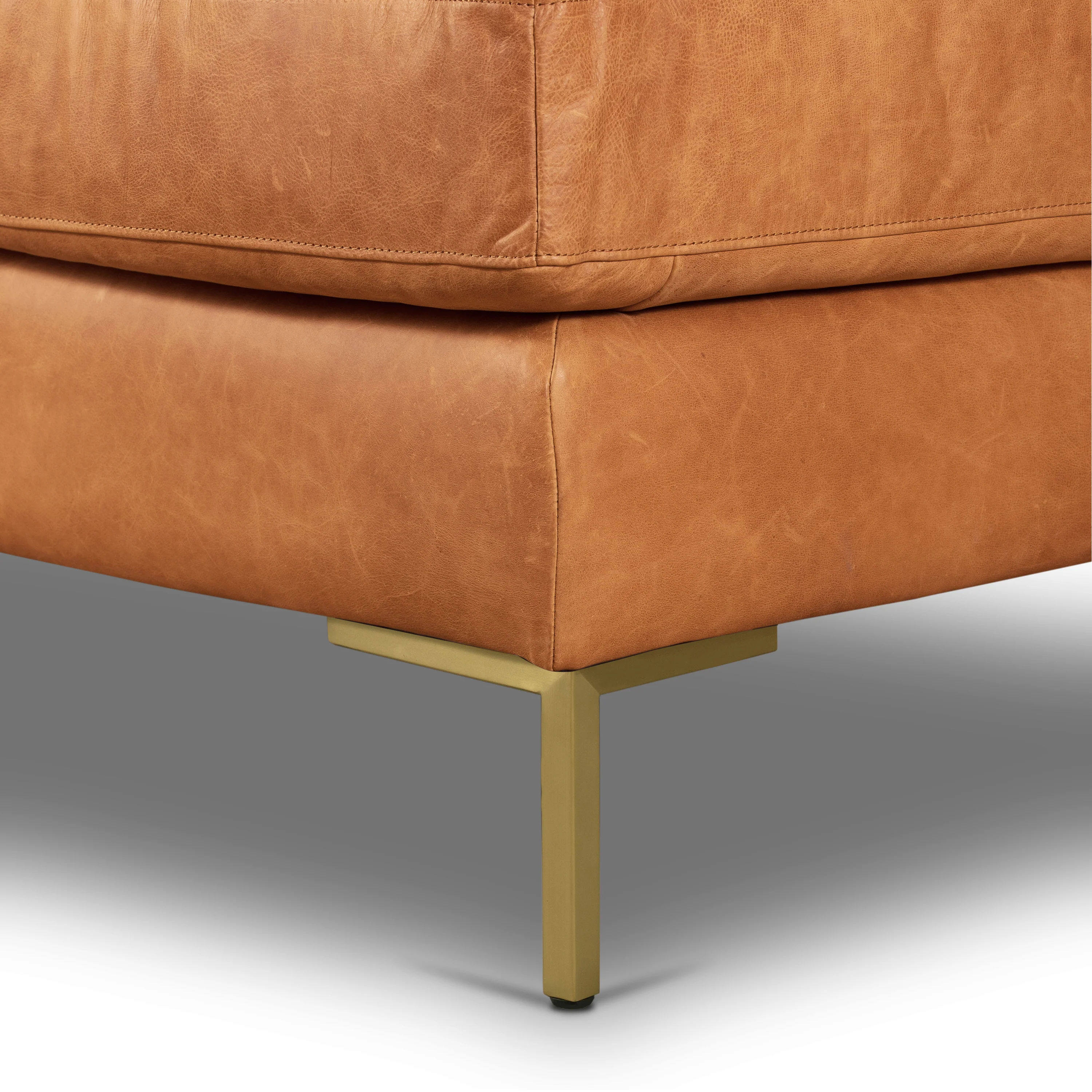 Calle 114" Leather Left-Facing Sectional Sofa | Cognac Tan - Image 24