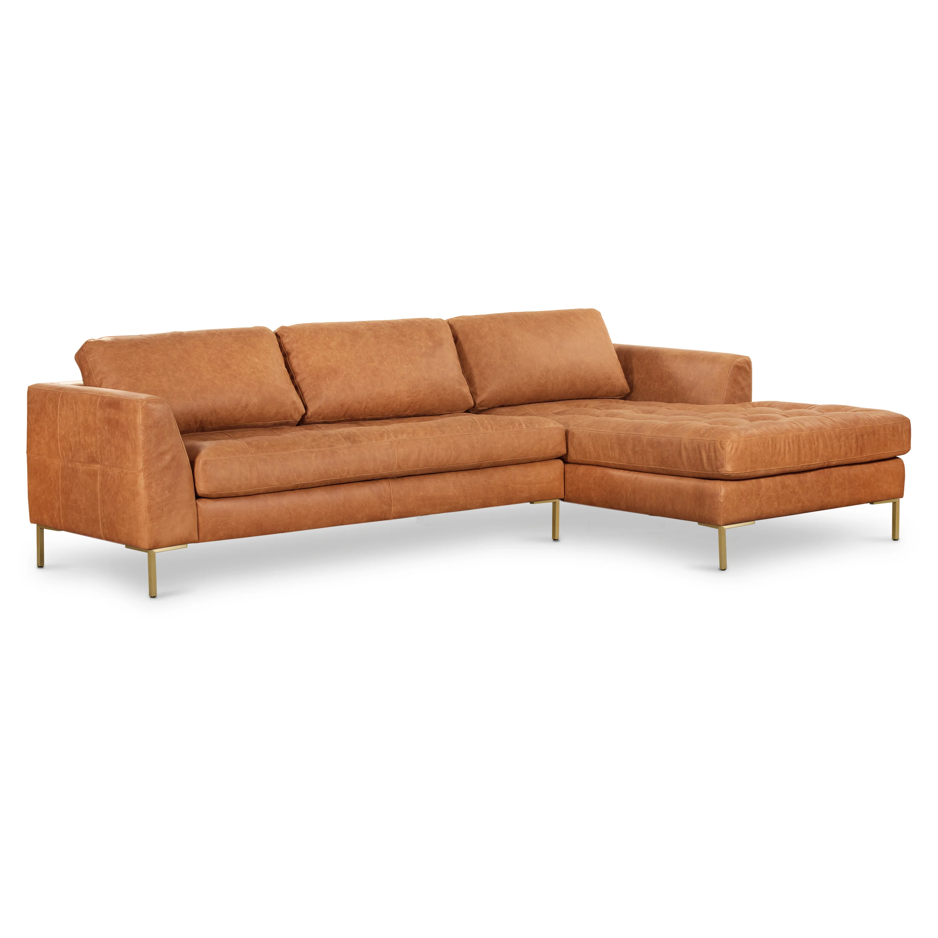 Calle 114" Leather Right-Facing Sectional Sofa | Cognac Tan - Image 21