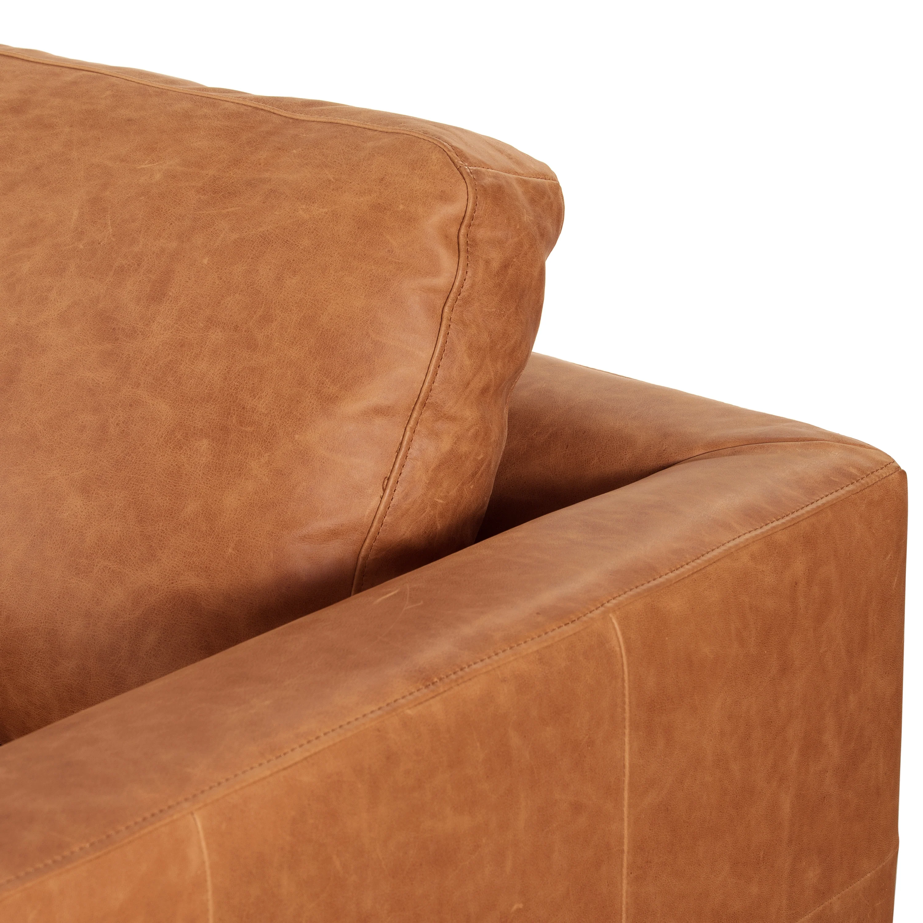 Calle 114" Leather Right-Facing Sectional Sofa | Cognac Tan - Image 26