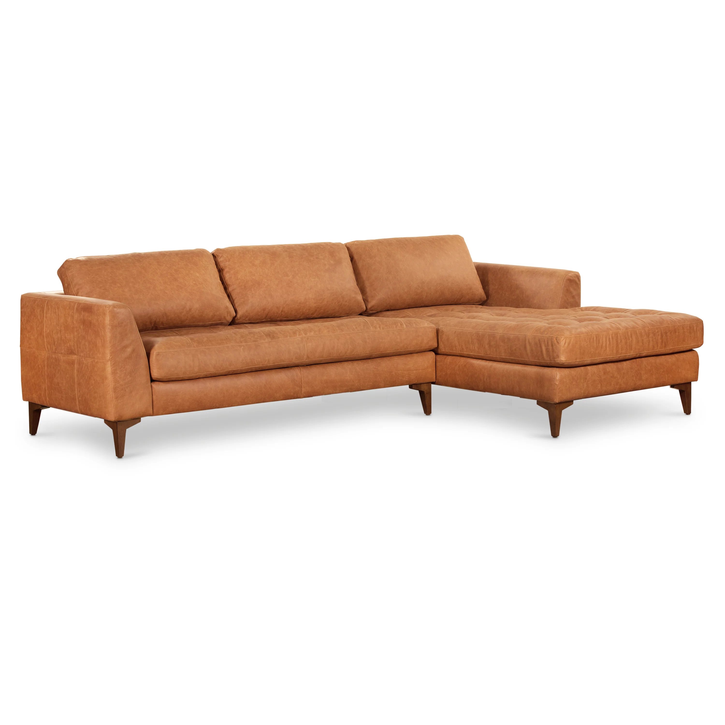 Calle 114" Leather Right-Facing Sectional Sofa | Cognac Tan - Image 7