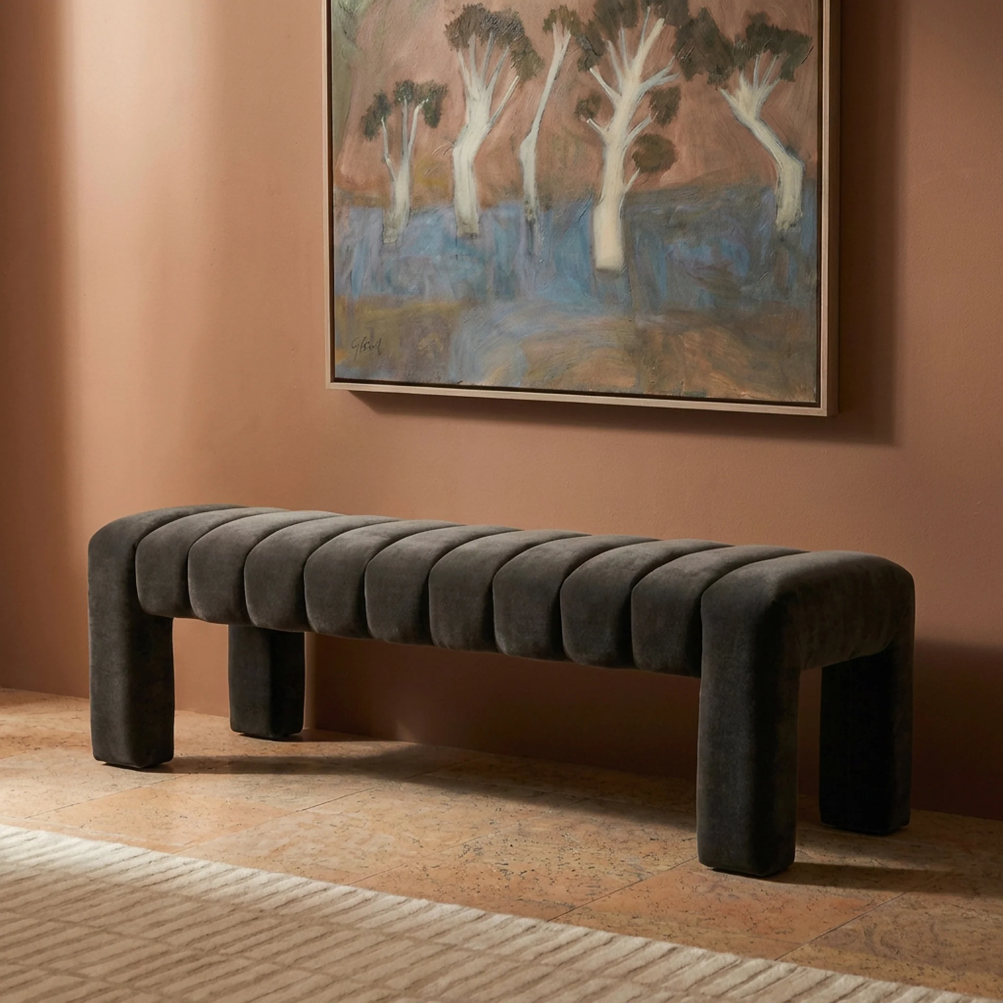 Canale 63" Fabric Bench | Ganache Brown - Image 2